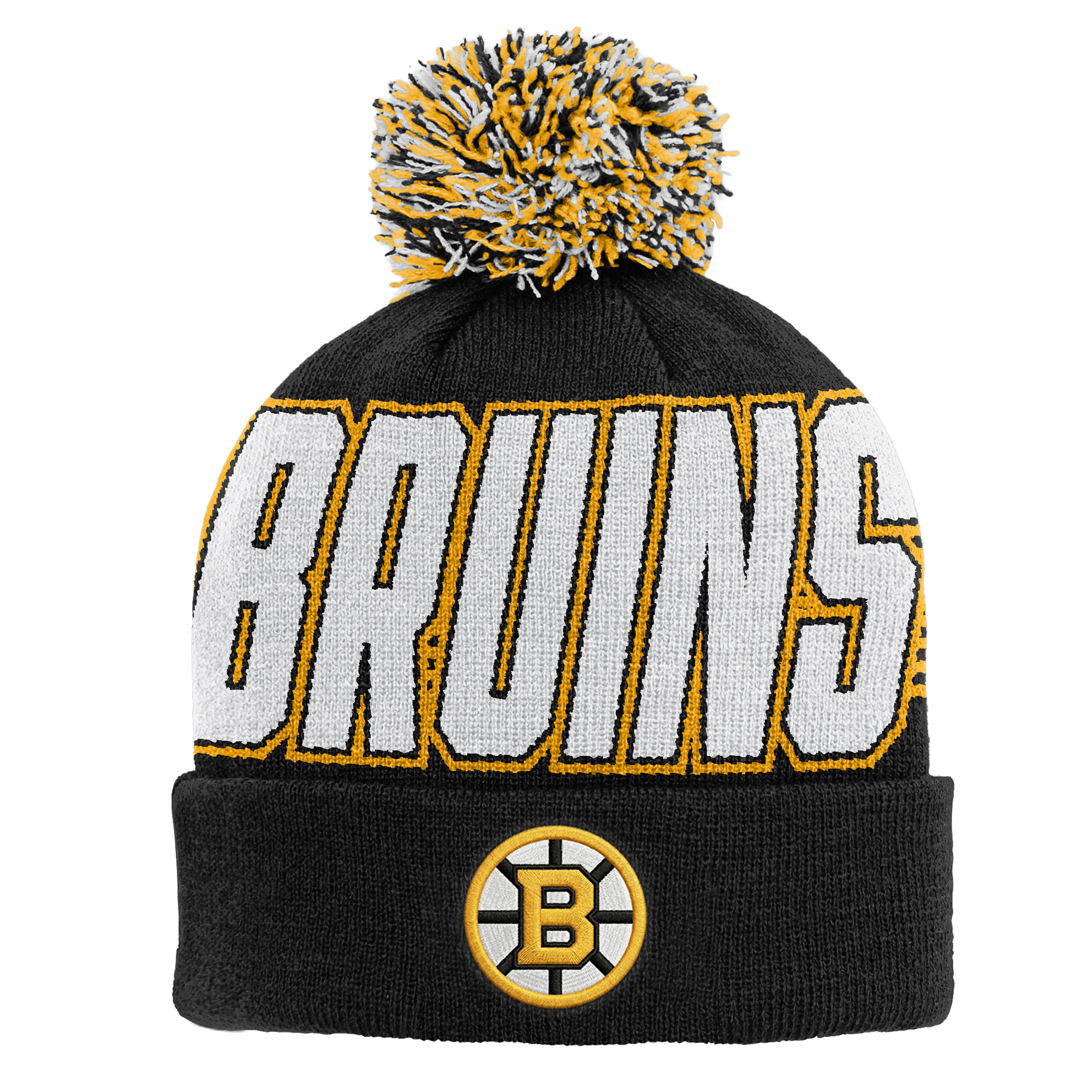 Youth Outerstuff Black Boston Bruins Cuffed Knit Hat with Pom