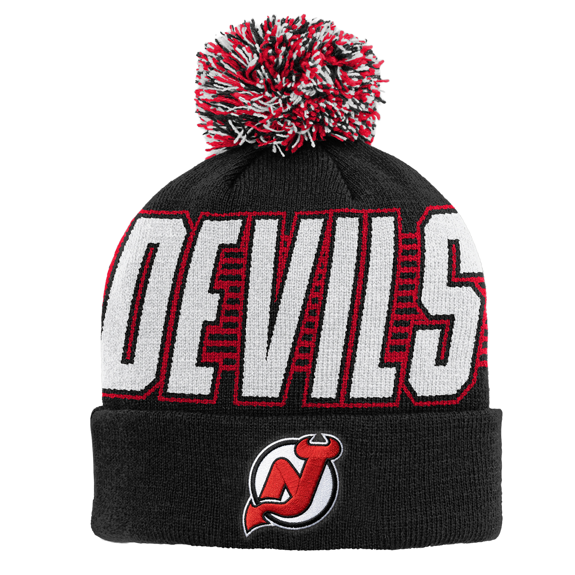 Youth Outerstuff Black New Jersey Devils Cuffed Knit Hat with Pom
