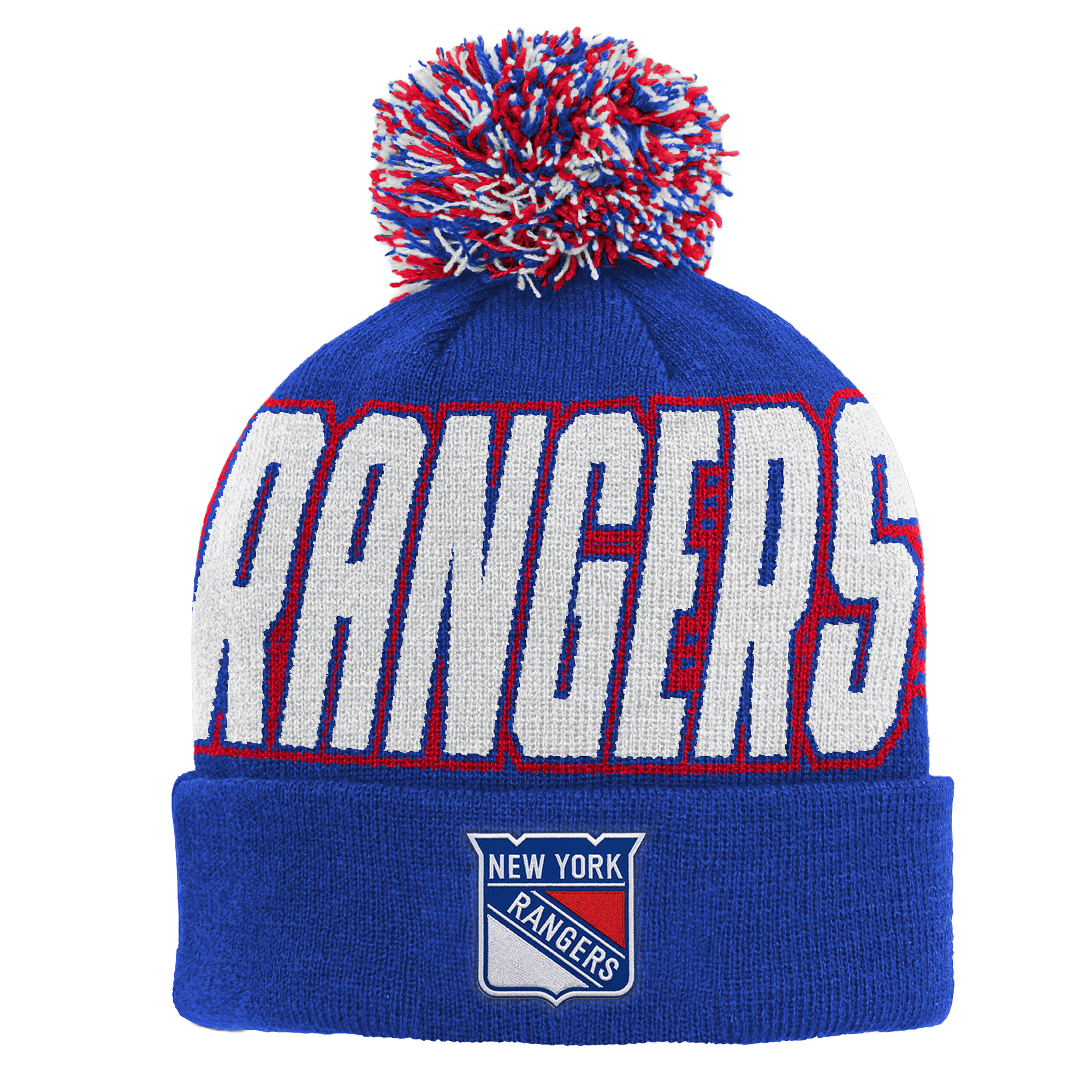 Youth Outerstuff Blue New York Rangers Cuffed Knit Hat with Pom