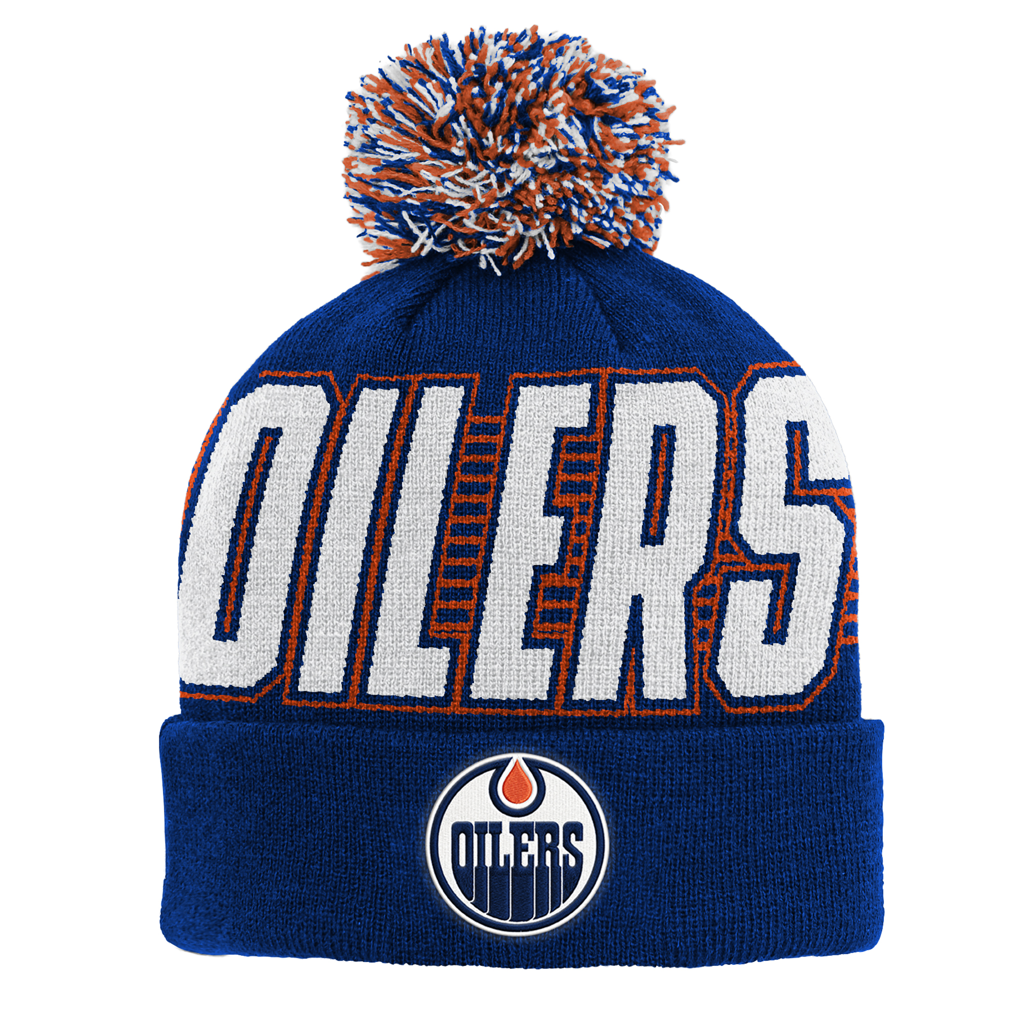 Youth Outerstuff Royal Edmonton Oilers Cuffed Knit Hat with Pom