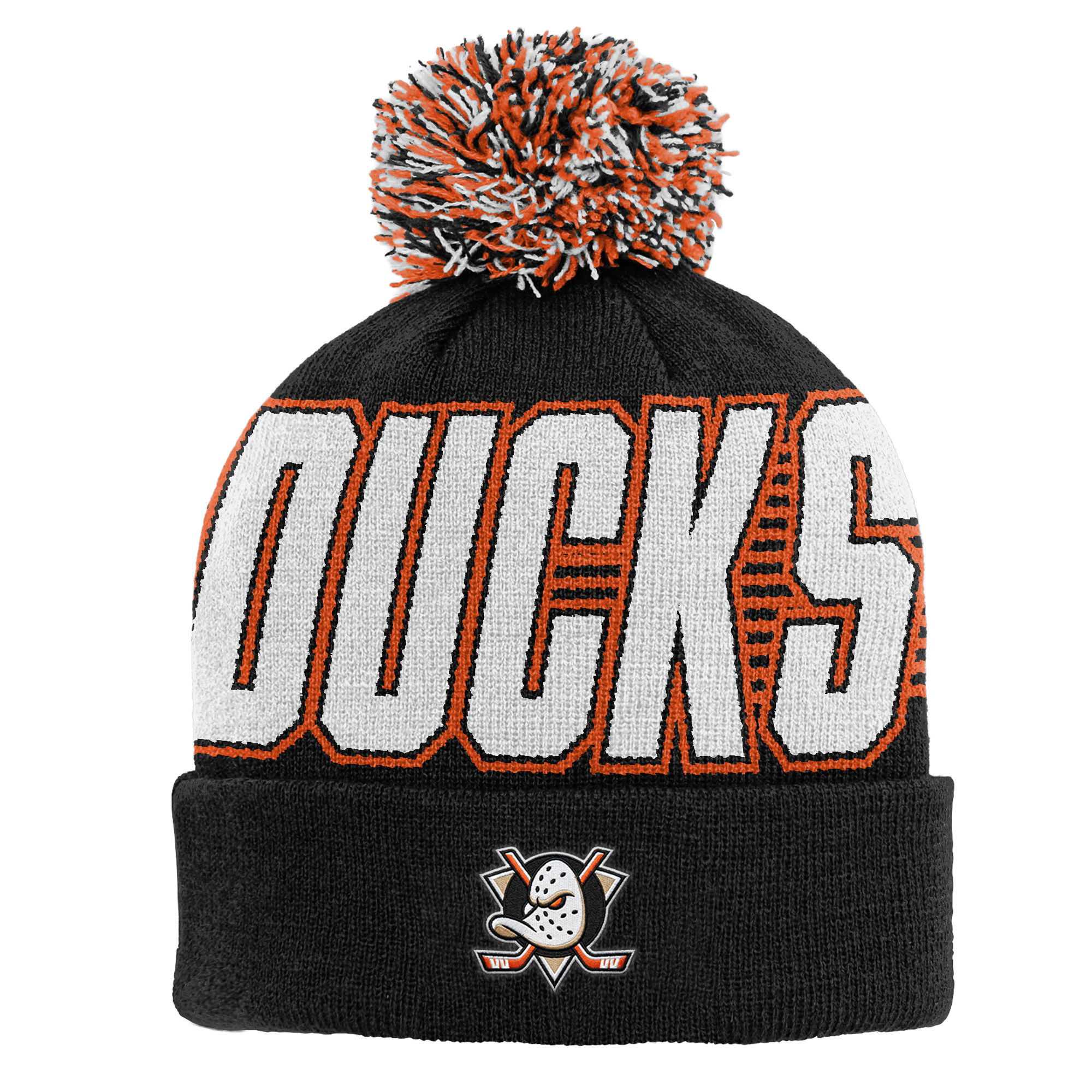 Youth Outerstuff Black Anaheim Ducks Cuffed Knit Hat with Pom
