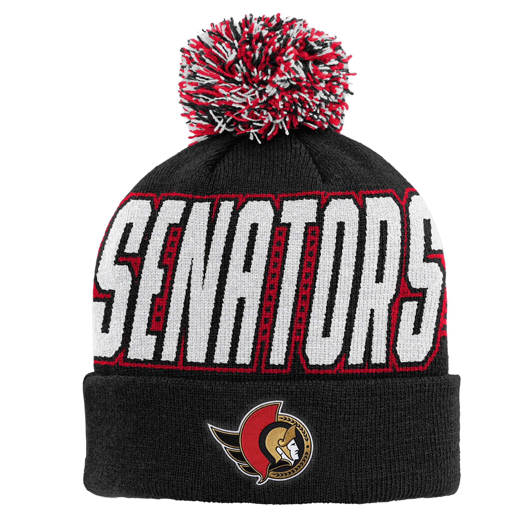 Youth Outerstuff Black Ottawa Senators Cuffed Knit Hat with Pom