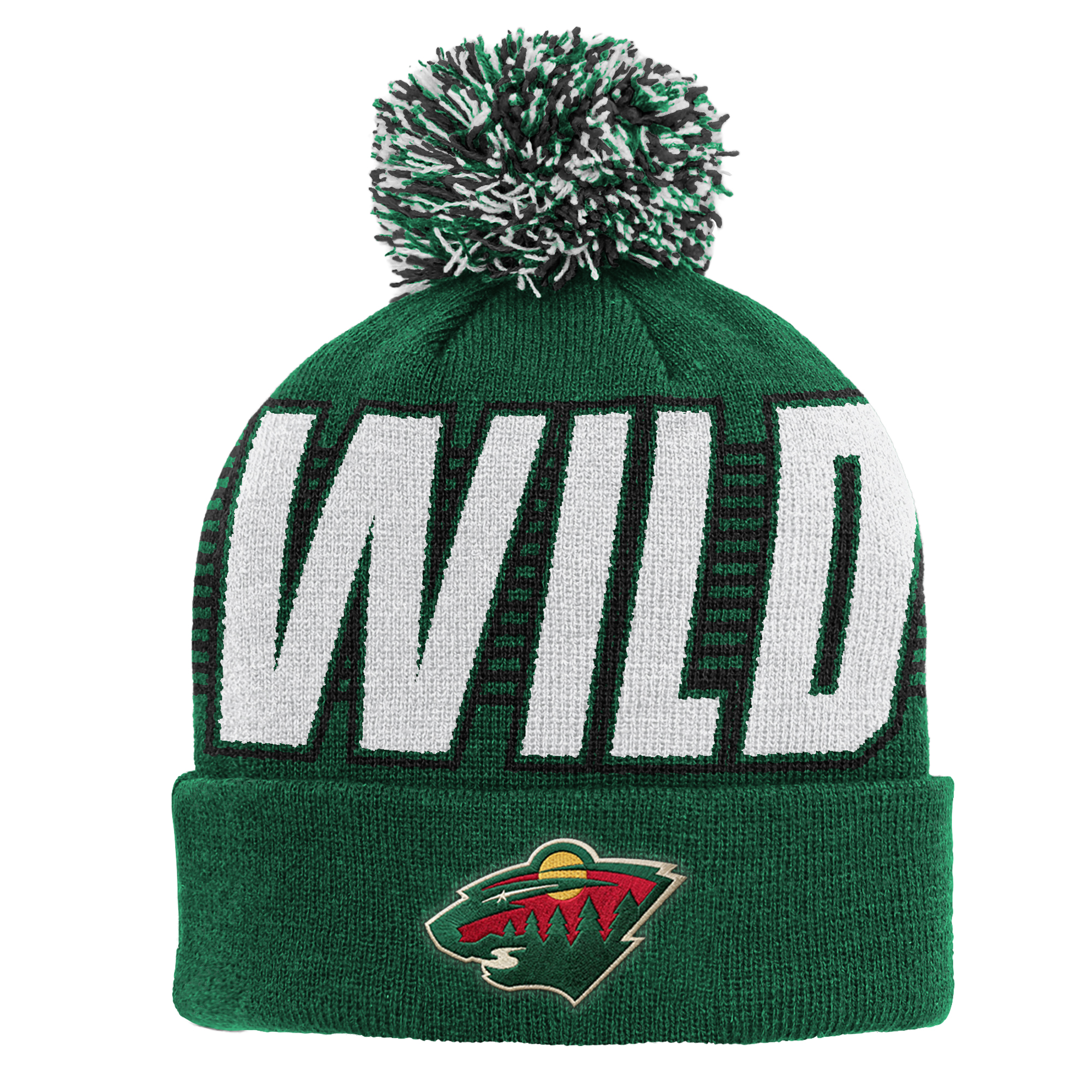 Youth Outerstuff Green Minnesota Wild Cuffed Knit Hat with Pom
