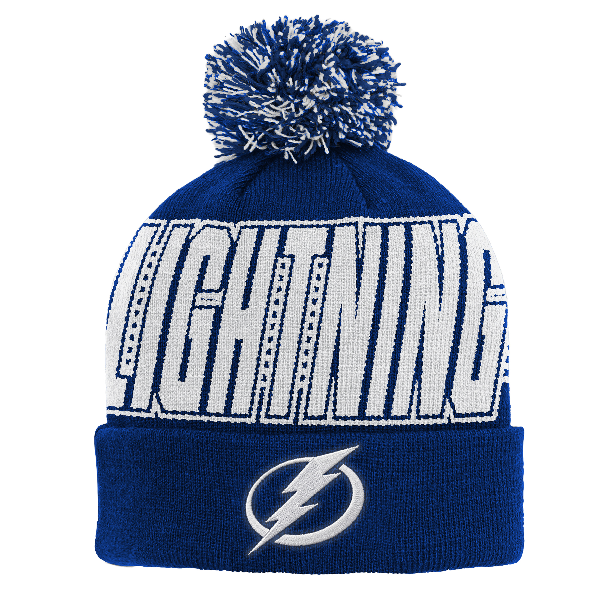 Youth Outerstuff Blue Tampa Bay Lightning Cuffed Knit Hat with Pom