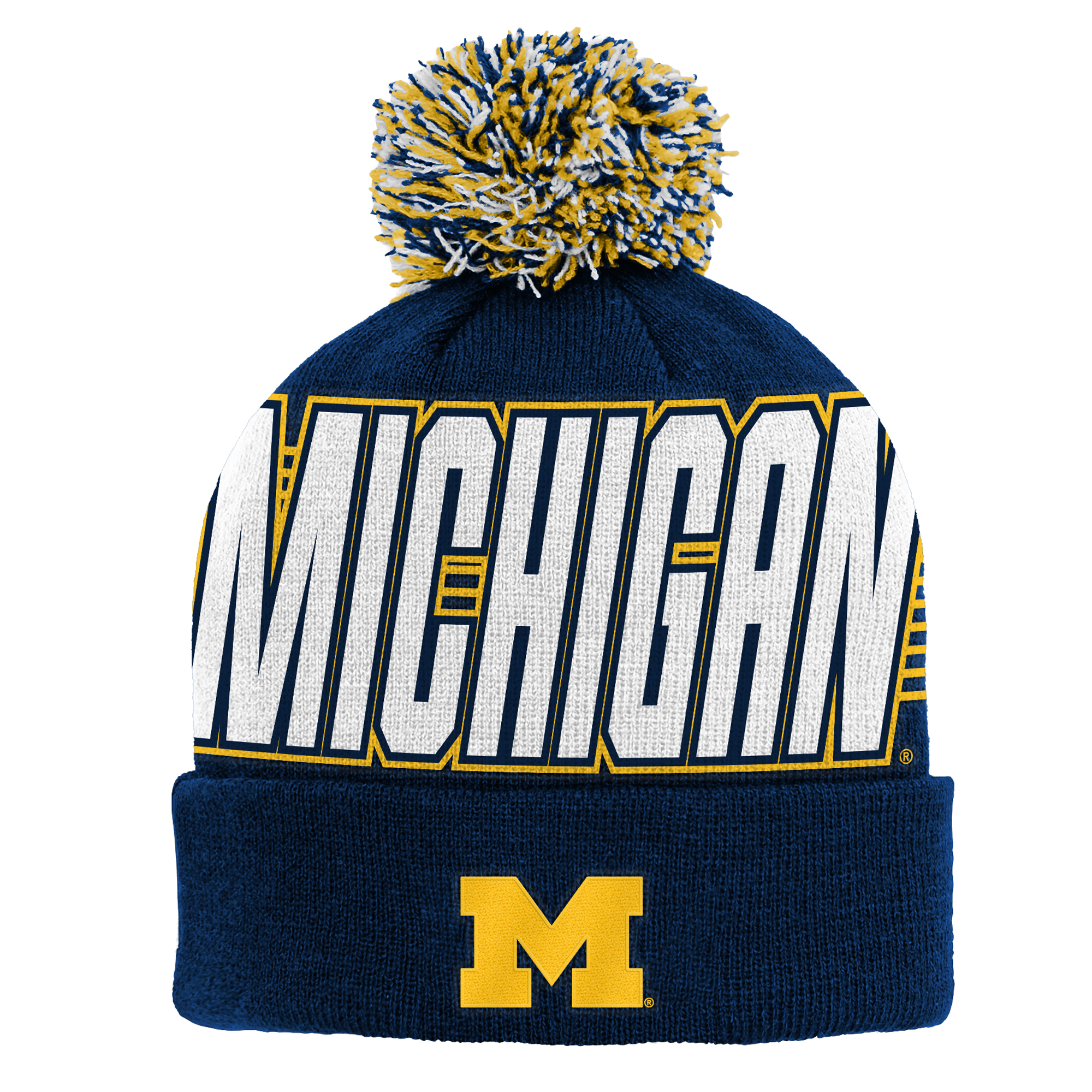 Youth Outerstuff Navy Michigan Wolverines Cuffed Knit Hat with Pom
