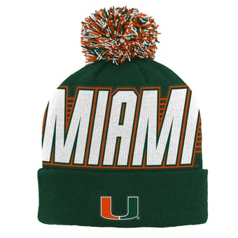 Youth Outerstuff Green Miami Hurricanes Cuffed Knit Hat with Pom