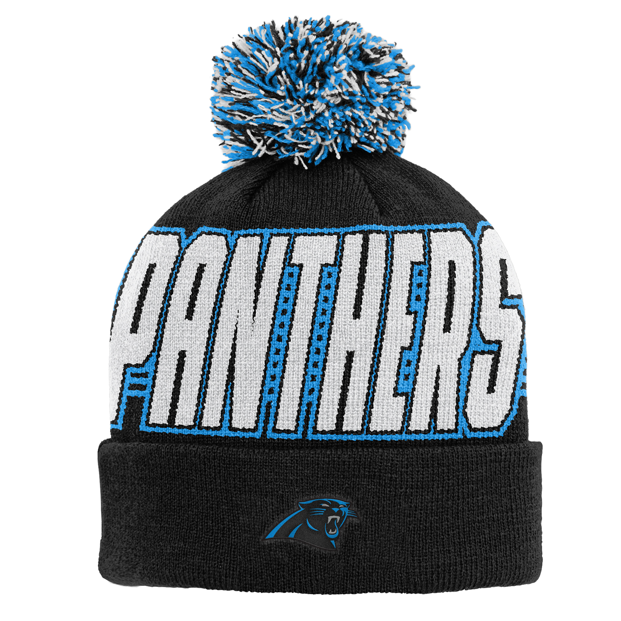 Youth Outerstuff Black Carolina Panthers Cuffed Knit Hat with Pom