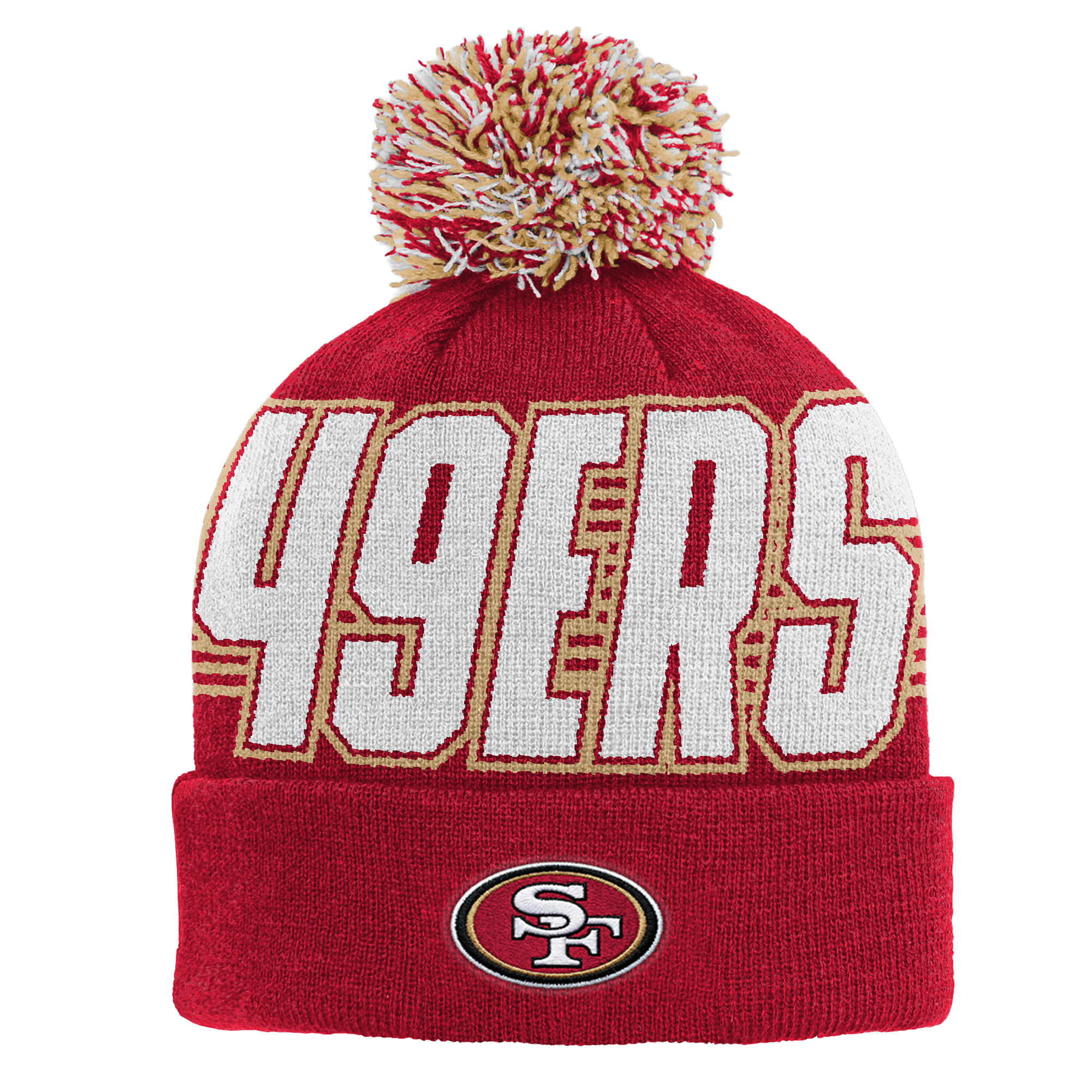 Youth Outerstuff Scarlet San Francisco 49ers Cuffed Knit Hat with Pom