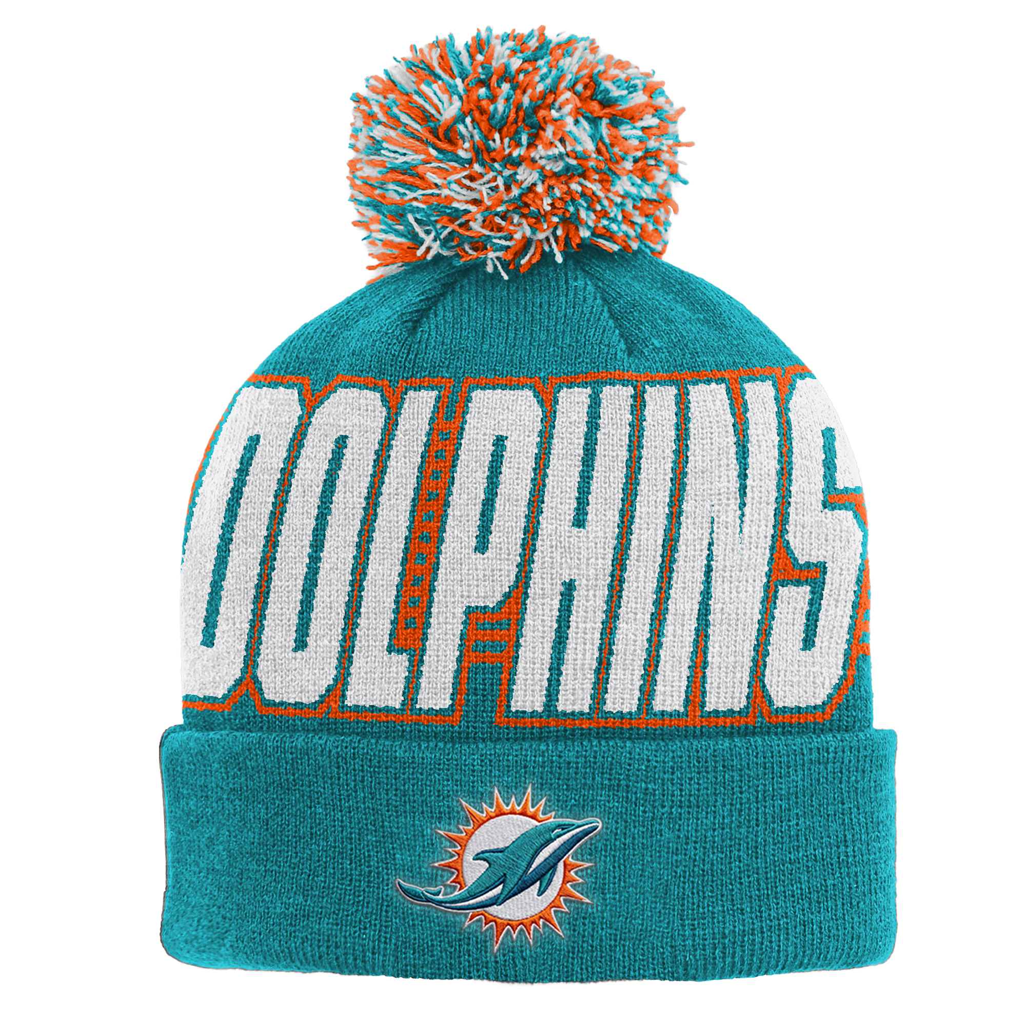 Youth Outerstuff Aqua Miami Dolphins Cuffed Knit Hat with Pom