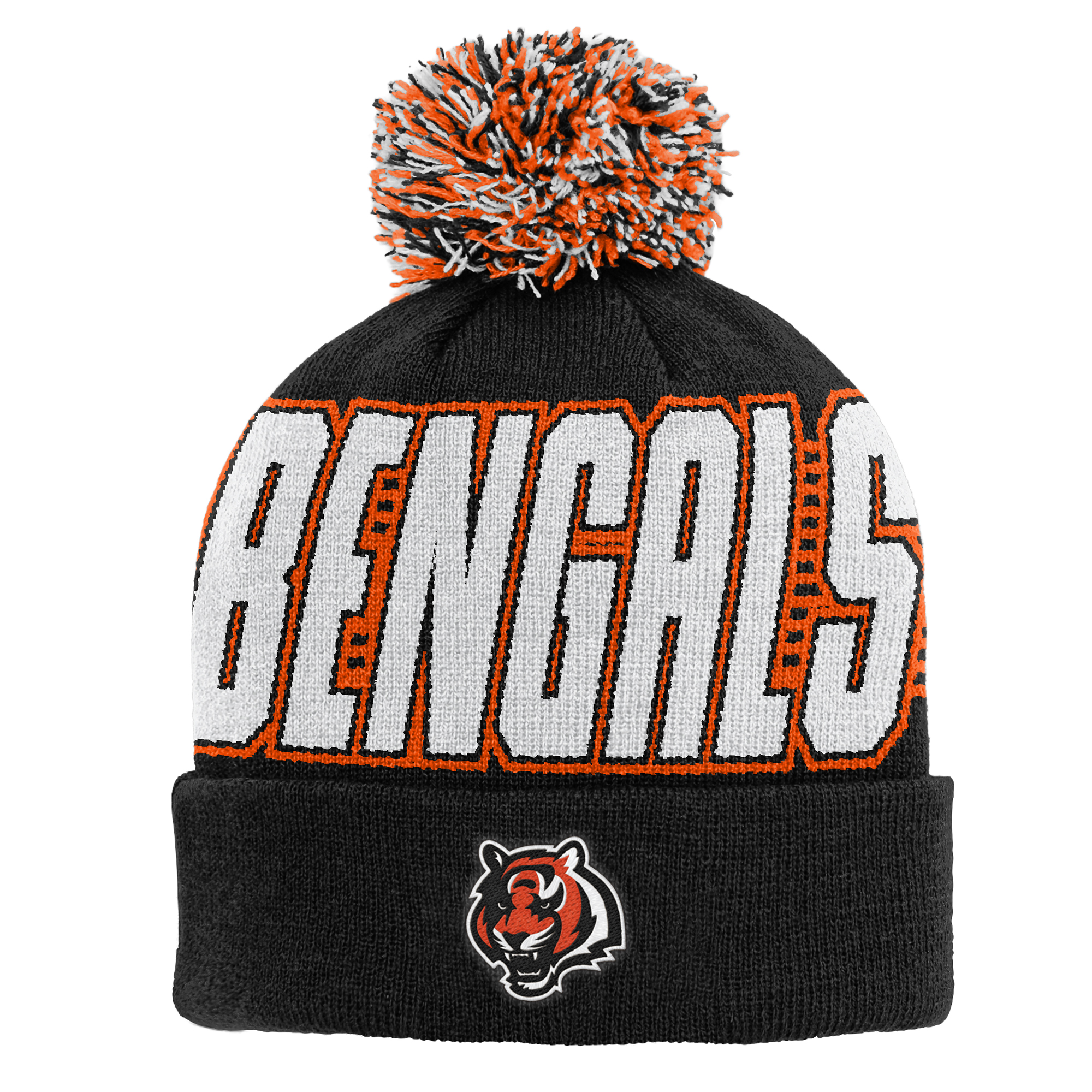 Youth Outerstuff Black Cincinnati Bengals Cuffed Knit Hat with Pom