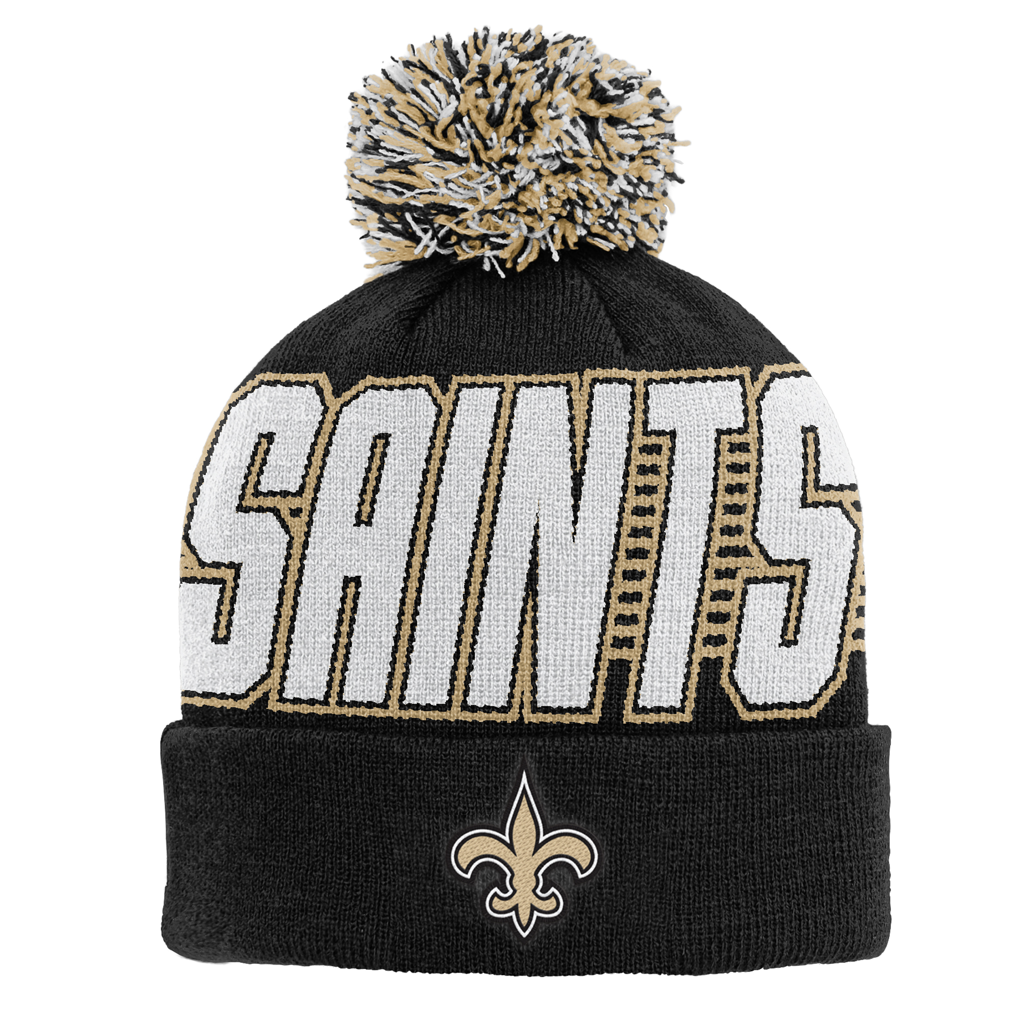 Youth Outerstuff Black New Orleans Saints Cuffed Knit Hat with Pom