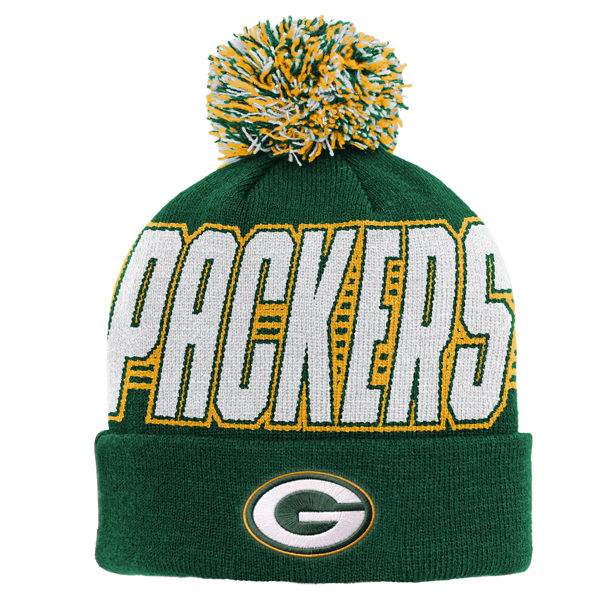 Youth Outerstuff Green Green Bay Packers Cuffed Knit Hat with Pom