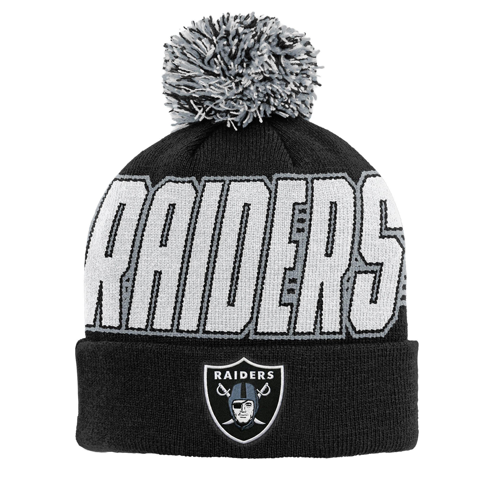 Youth Outerstuff Black Las Vegas Raiders Cuffed Knit Hat with Pom