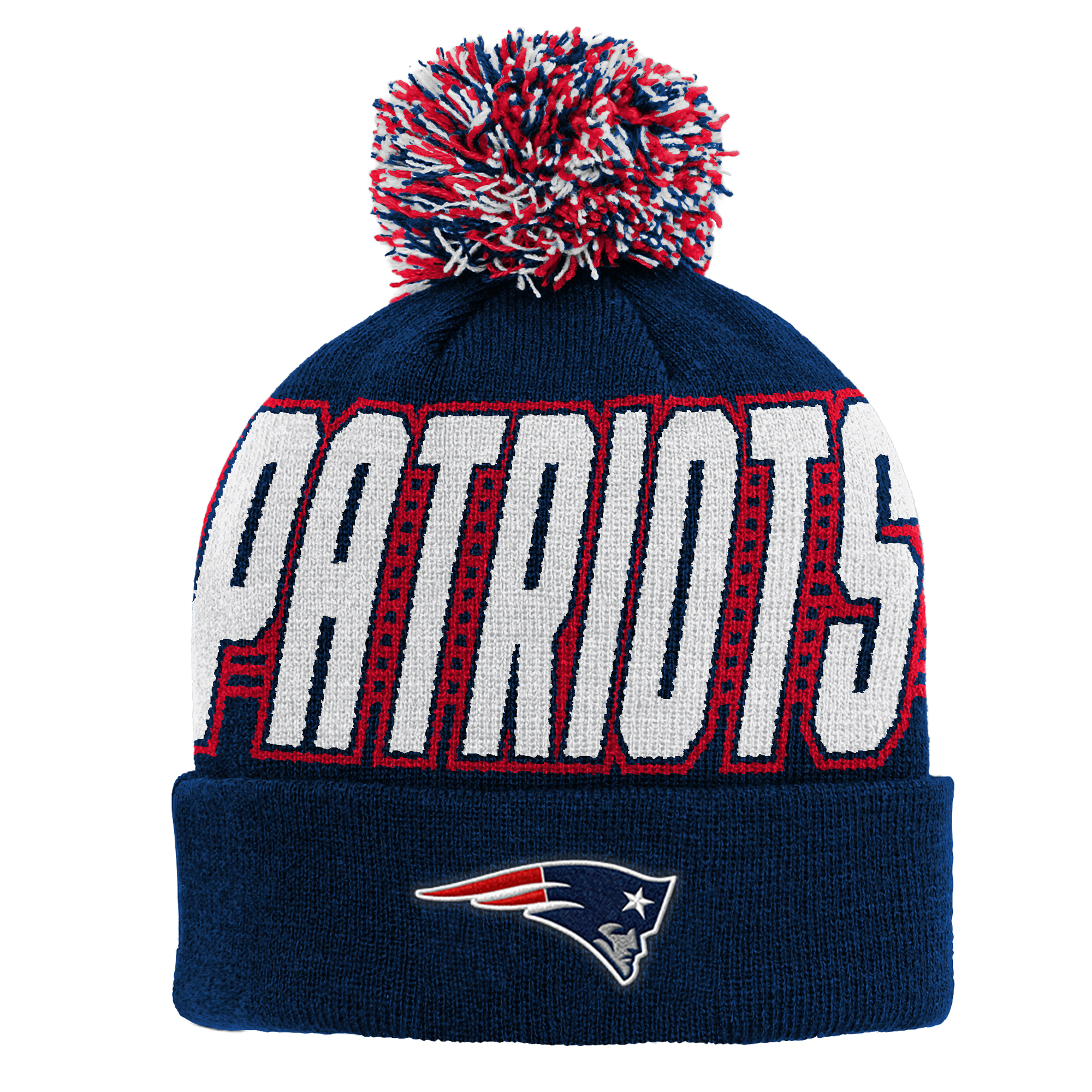 Youth Outerstuff Navy New England Patriots Cuffed Knit Hat with Pom