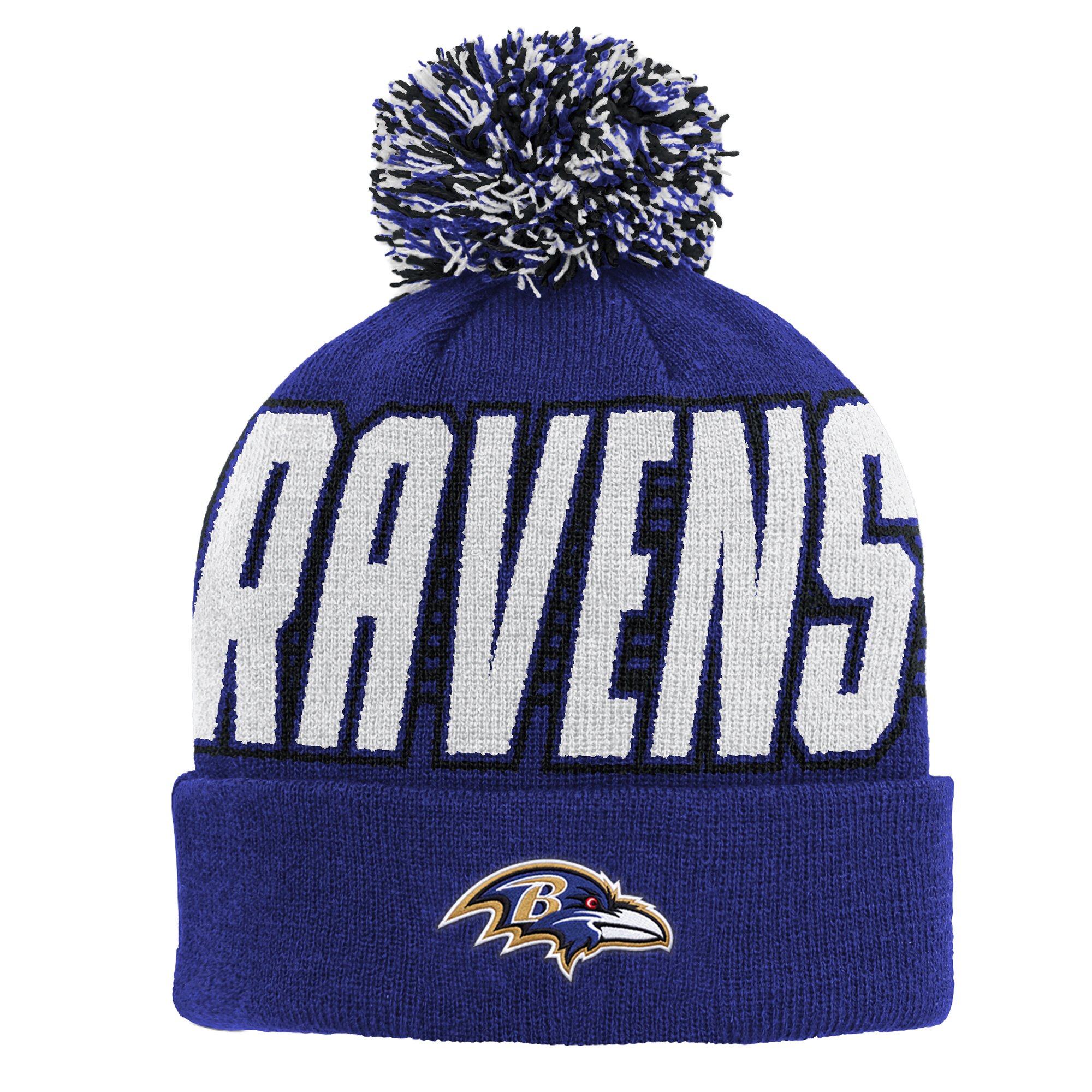 Youth Outerstuff Purple Baltimore Ravens Cuffed Knit Hat with Pom