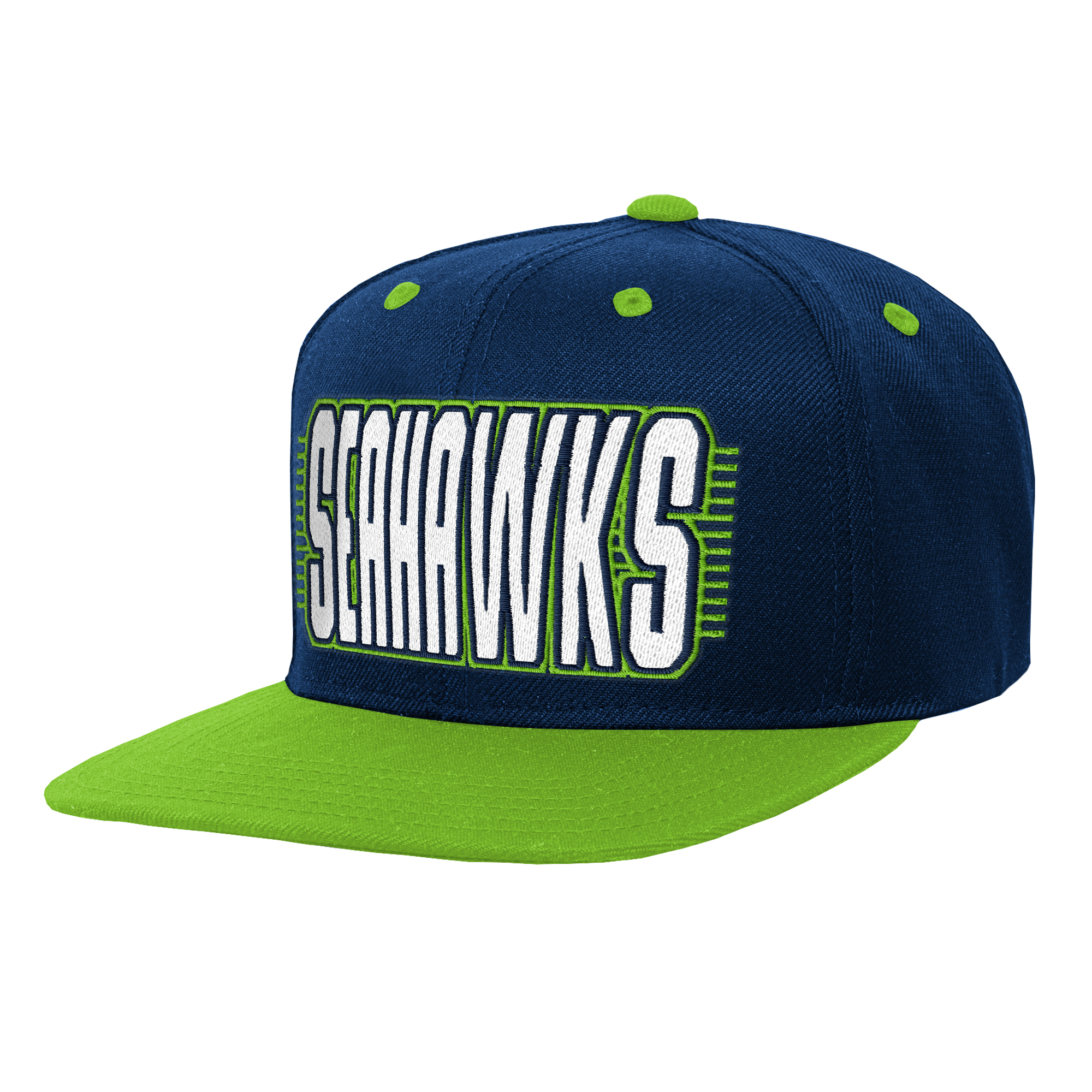 Youth Outerstuff College Navy/Neon Green Seattle Seahawks Snapback Hat