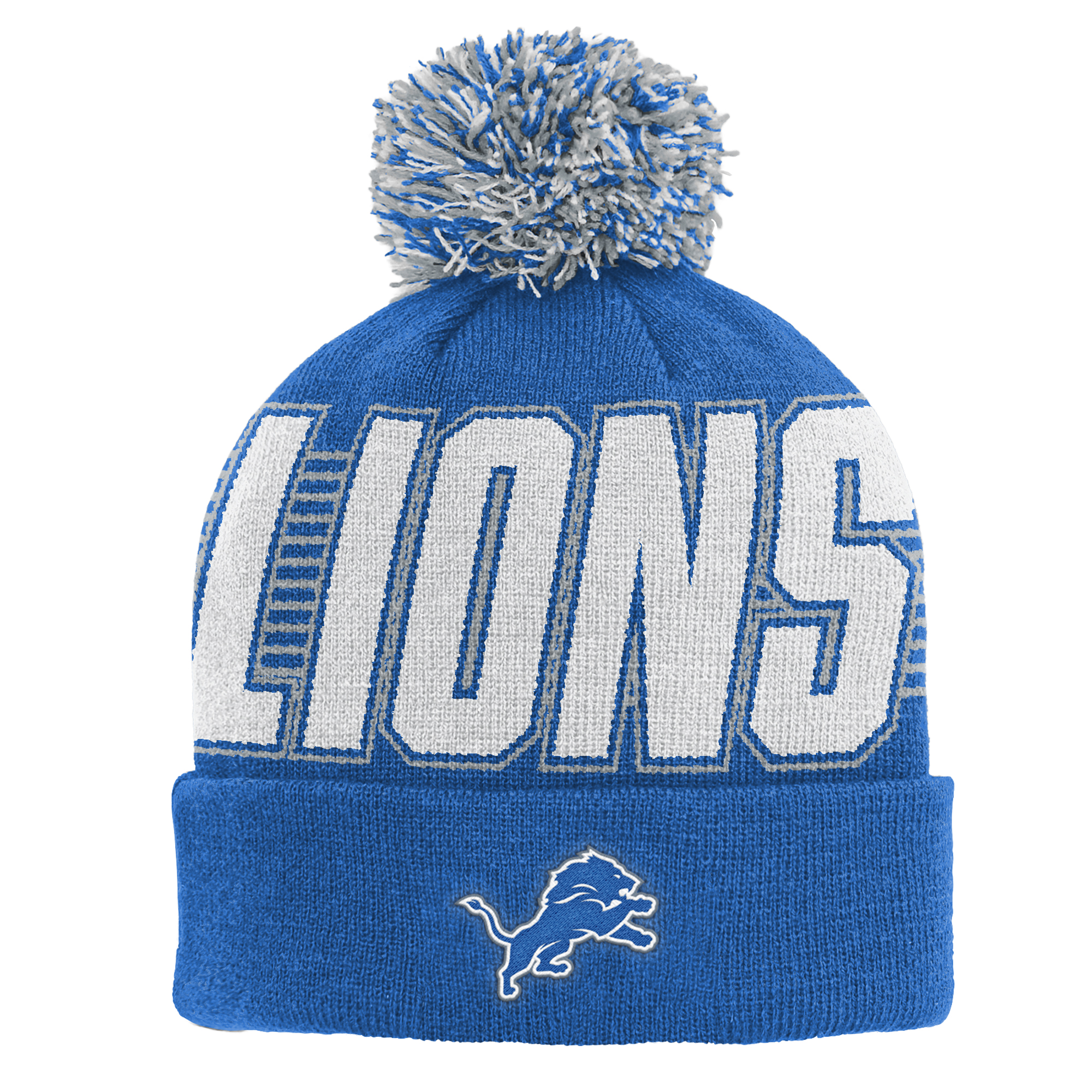 Preschool Outerstuff Blue Detroit Lions Cuffed Knit Hat with Pom