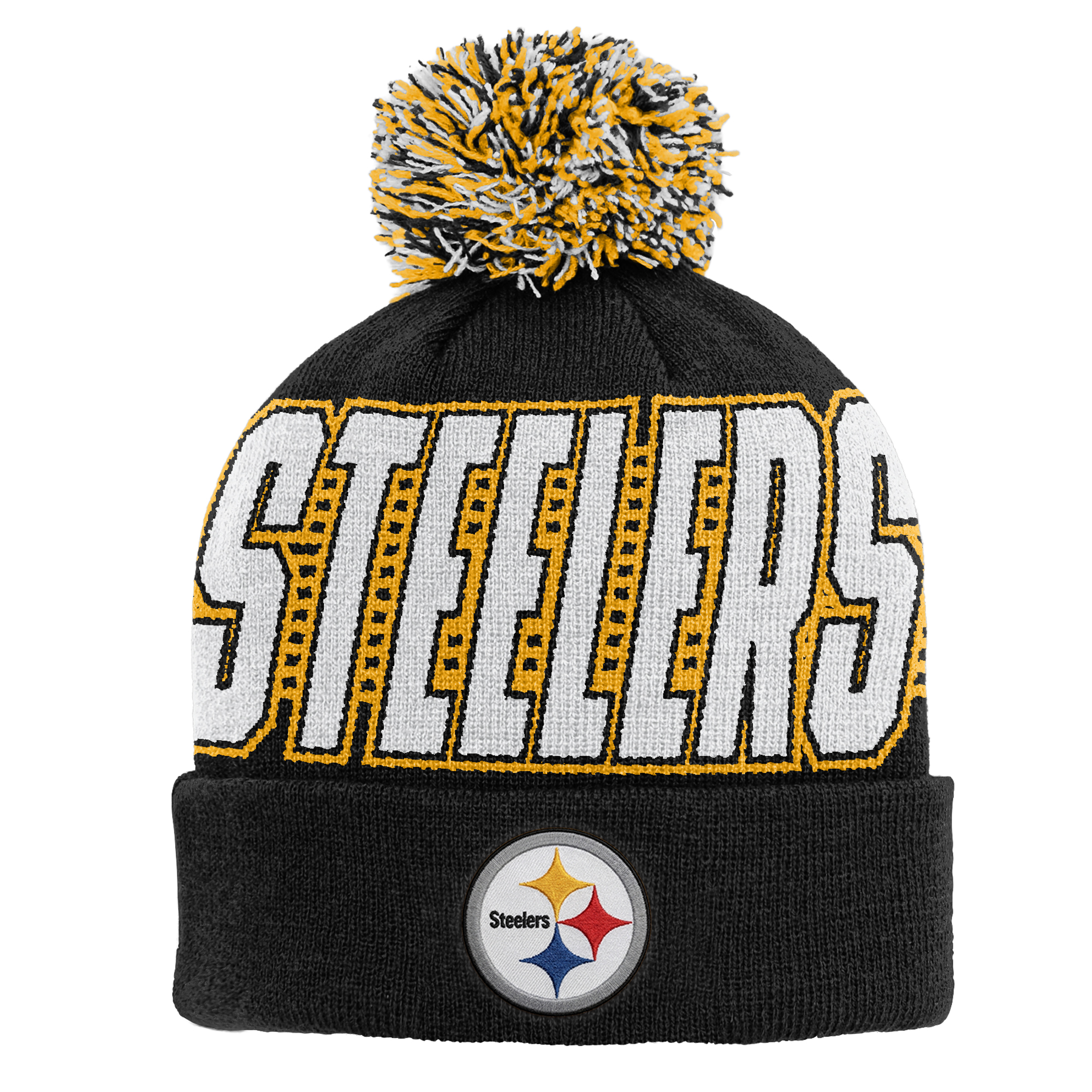 Preschool Outerstuff Black Pittsburgh Steelers Cuffed Knit Hat with Pom