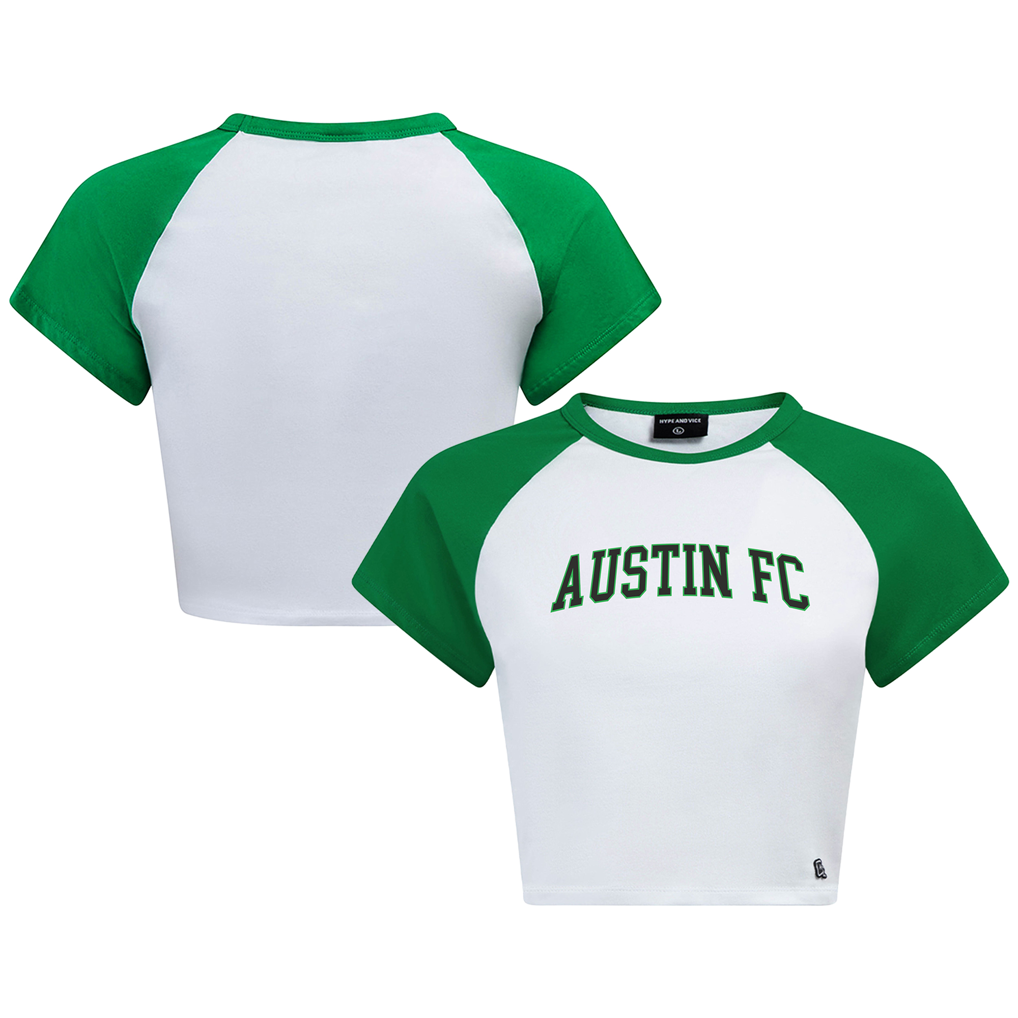 Women's Hype and Vice White Austin FC Home Run Cropped Raglan T-Shirt
