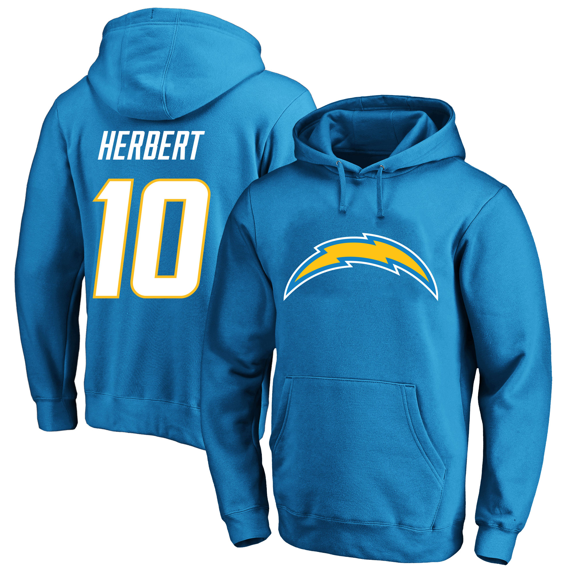 Men's Fanatics Justin Herbert Powder Blue Los Angeles Chargers Big & Tall Name & Number Fleece Hoodie