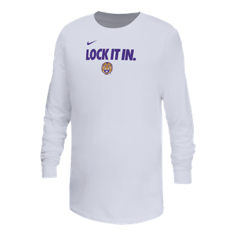 Youth Nike White LSU Tigers On-Court Bench Legend Dri-FIT Long Sleeve T-Shirt