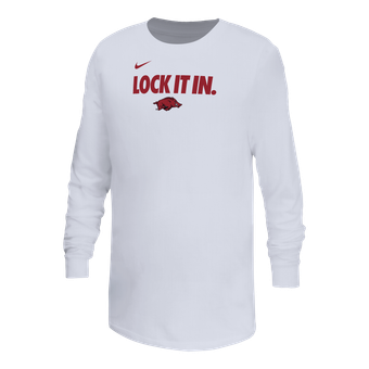 Youth Nike White Arkansas Razorbacks On-Court Bench Legend Dri-FIT Long Sleeve T-Shirt