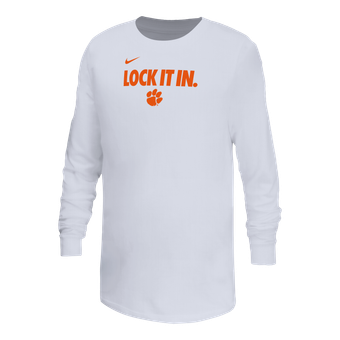 Youth Nike White Clemson Tigers On-Court Bench Legend Dri-FIT Long Sleeve T-Shirt
