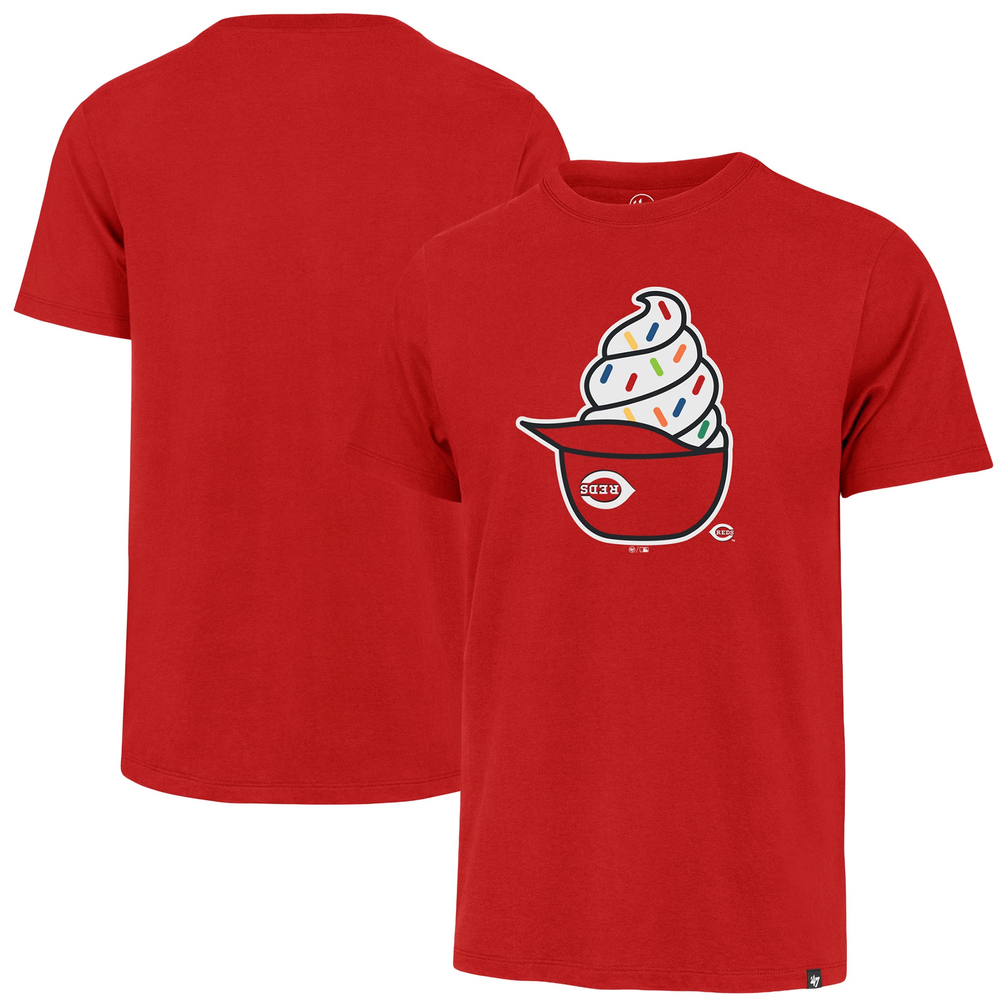Men's '47  Red Cincinnati Reds Ice Cream Helmet Franklin T-Shirt
