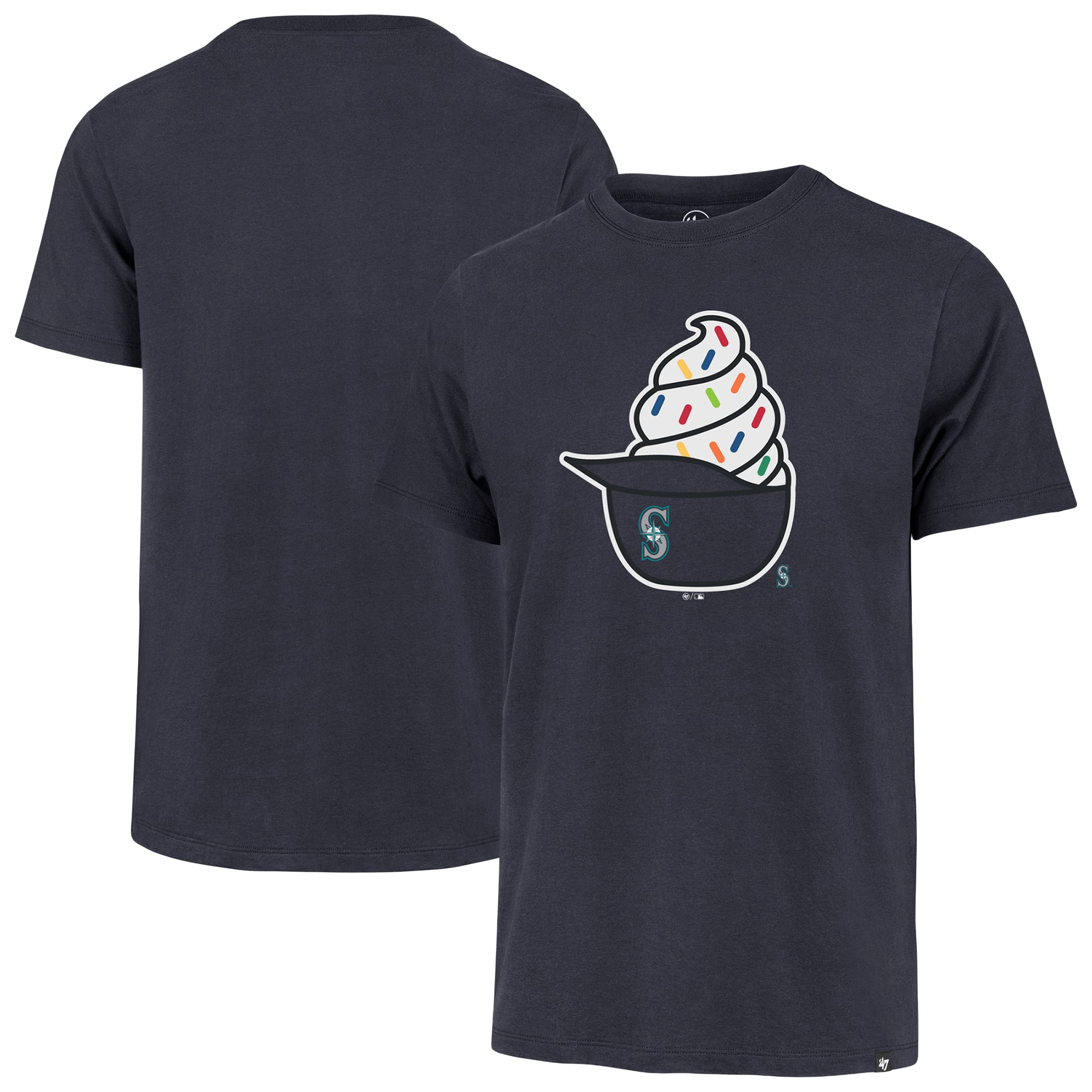 Men's '47  Navy Seattle Mariners Ice Cream Helmet Franklin T-Shirt