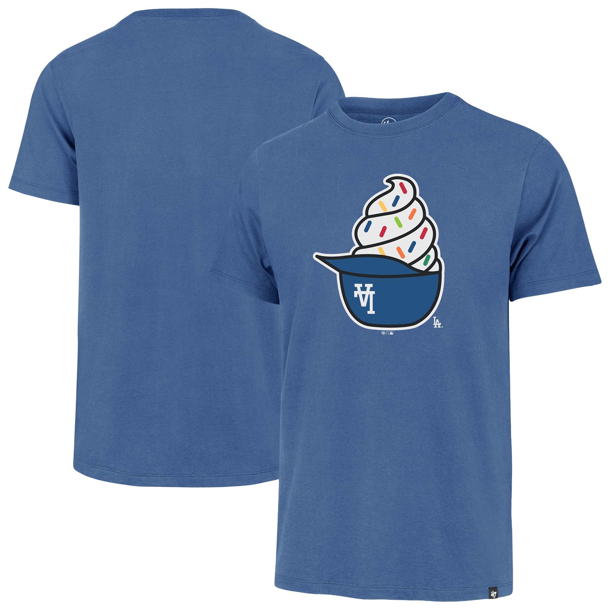 Men's '47 Royal Los Angeles Dodgers Ice Cream Helmet Franklin T-Shirt