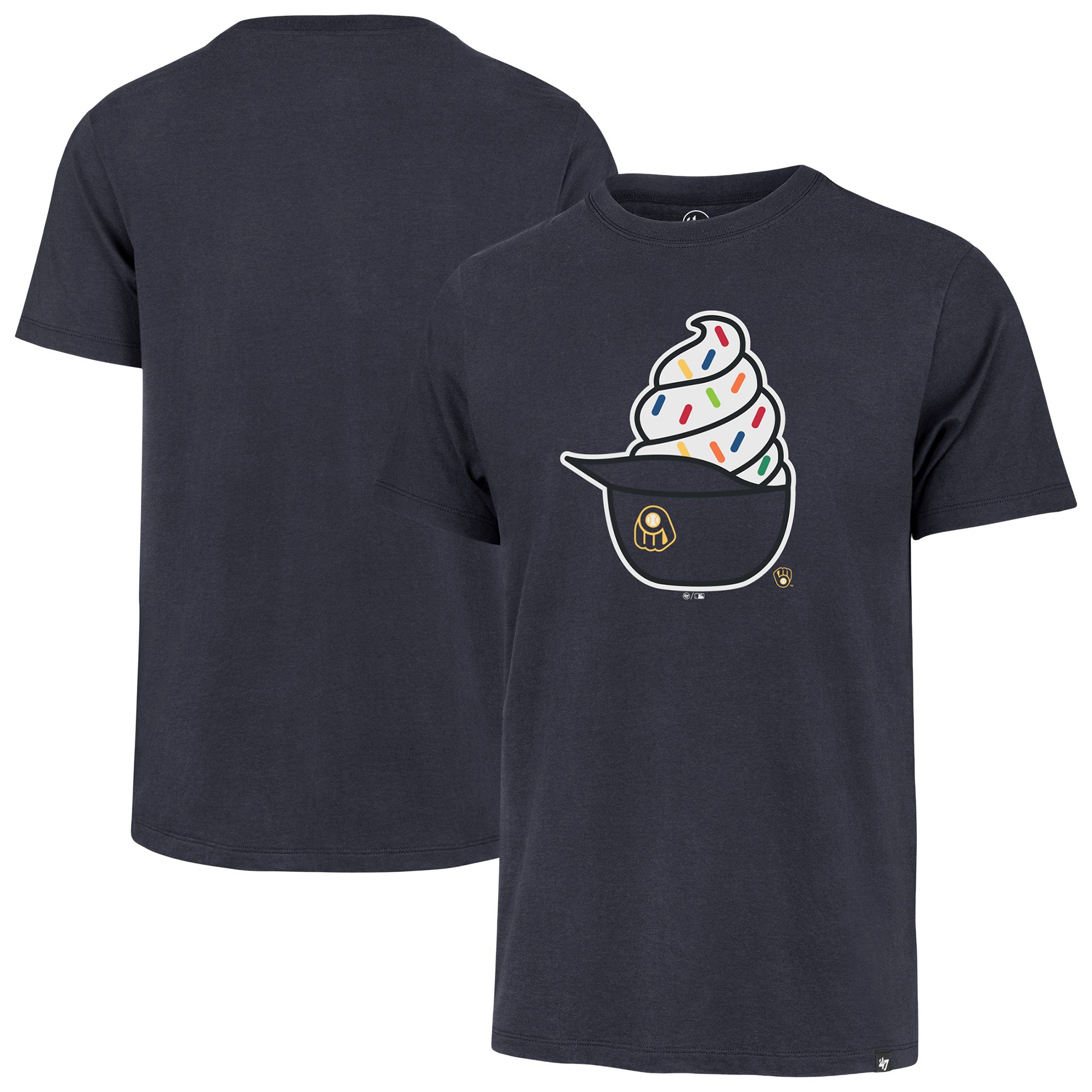 Men's '47  Navy Milwaukee Brewers Ice Cream Helmet Franklin T-Shirt