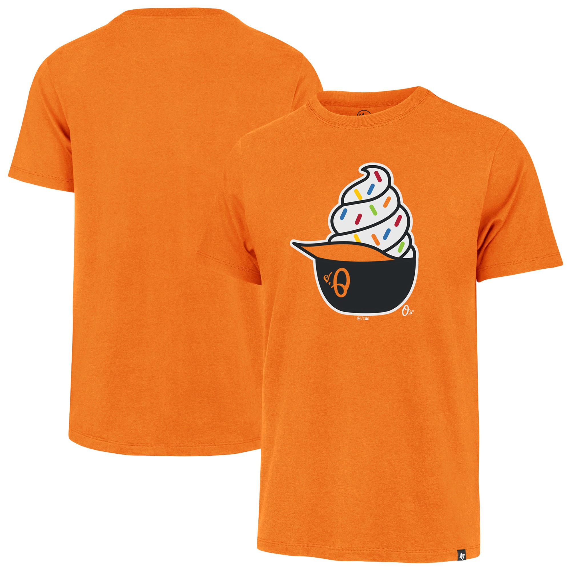 Men's '47 Orange Baltimore Orioles Ice Cream Helmet Franklin T-Shirt