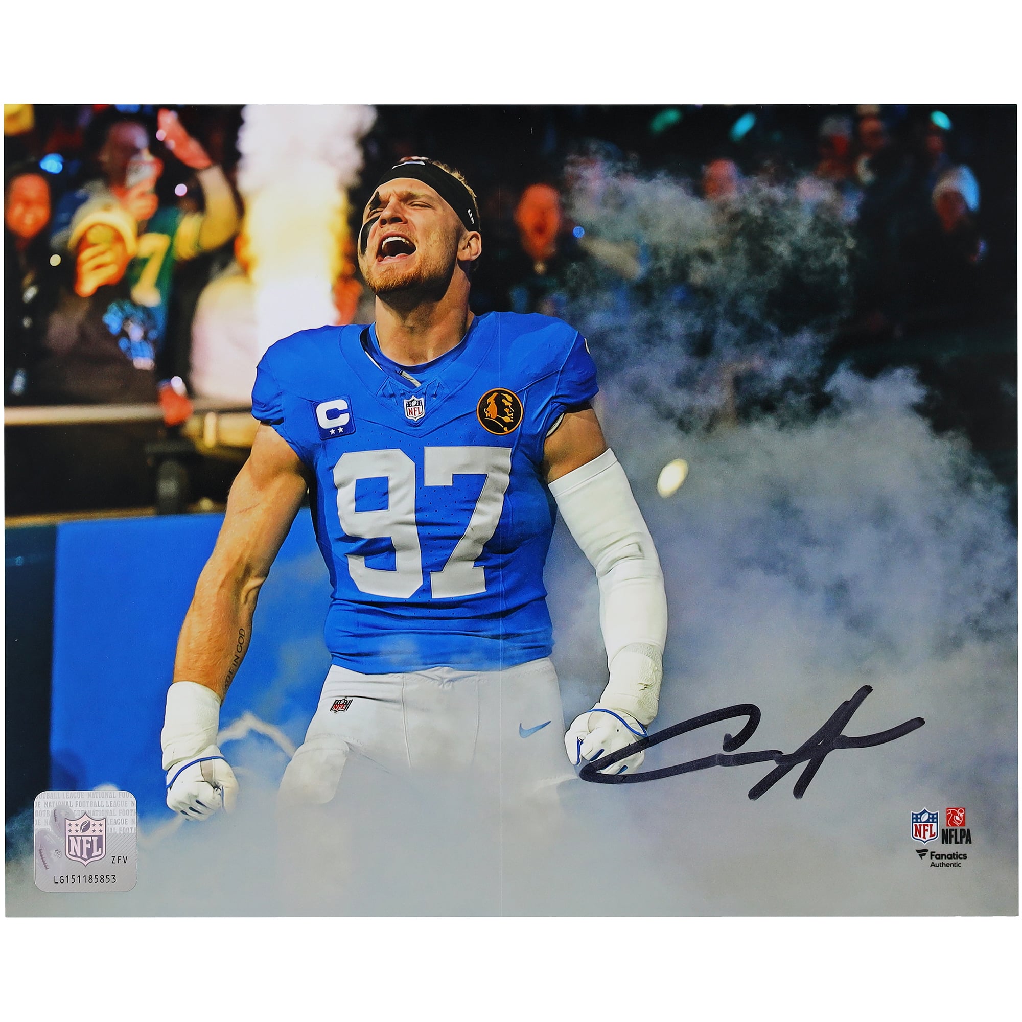 Aidan Hutchinson Detroit Lions Autographed 8" x 10" Smoke Entrance Spotlight Photograph