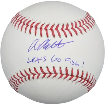 Aiva Arquette Miami Marlins Autographed Baseball with "Let's Go Fish" Inscription