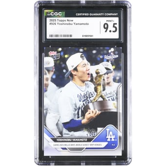 Yoshinobu Yamamoto Los Angeles Dodgers 2025 Topps Now Earns '25 Willie Mays World Series MVP Honors #926 CGC Authenticated 9.5 Card
