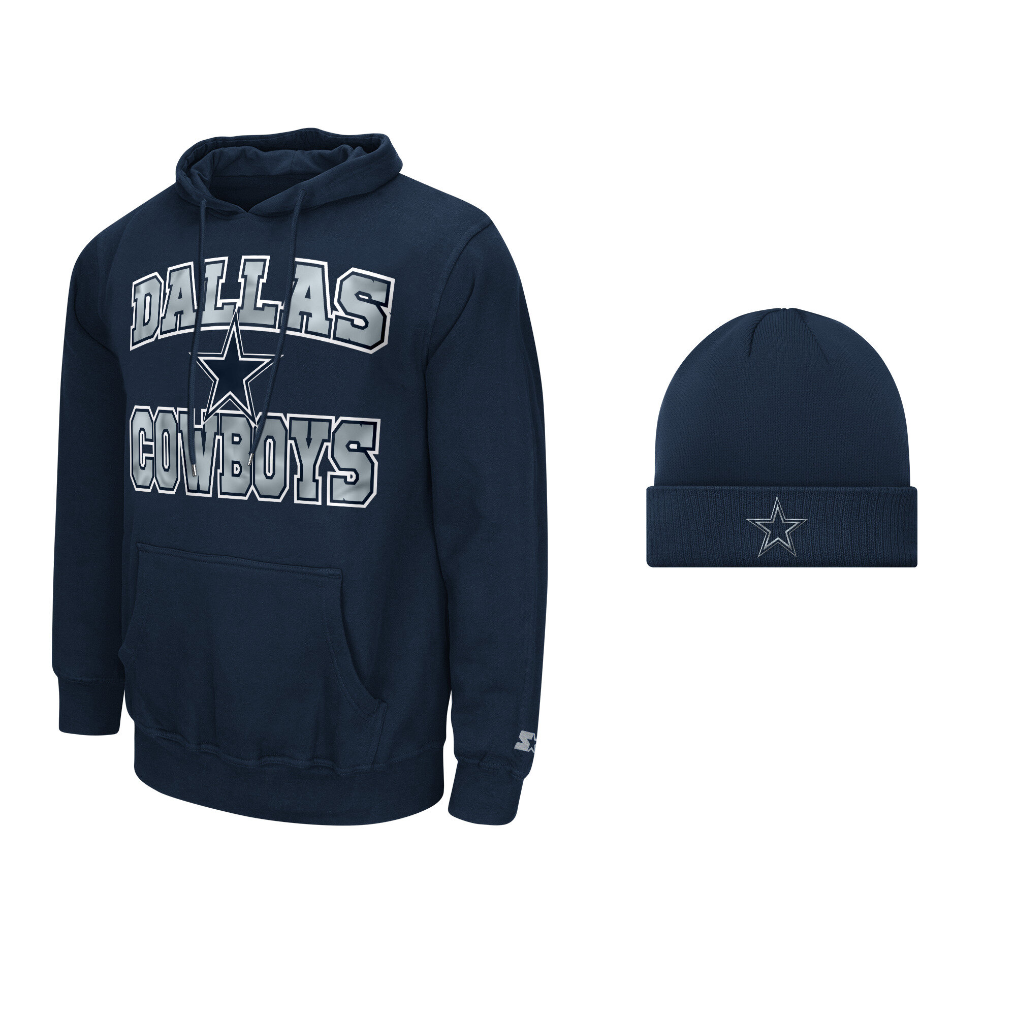 Men's Starter Navy Dallas Cowboys Hoodie and Cuffed Knit Hat Combo Pack