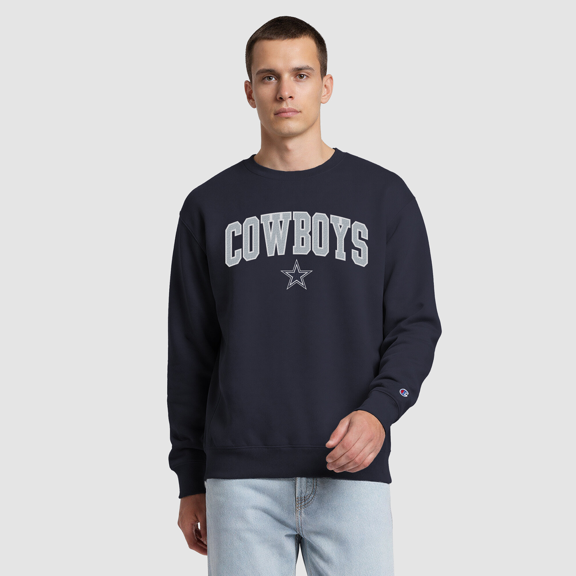 Champion Men's Navy Dallas Cowboys Contrast Patch Crewneck Sweatshirt - Navy