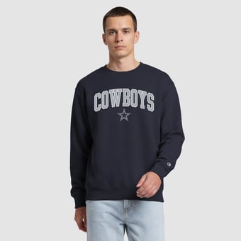 Men's Champion  Navy Dallas Cowboys Contrast Patch Crewneck Sweatshirt