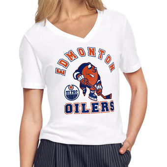 Women's Starter White Edmonton Oilers Tough Puck T-Shirt