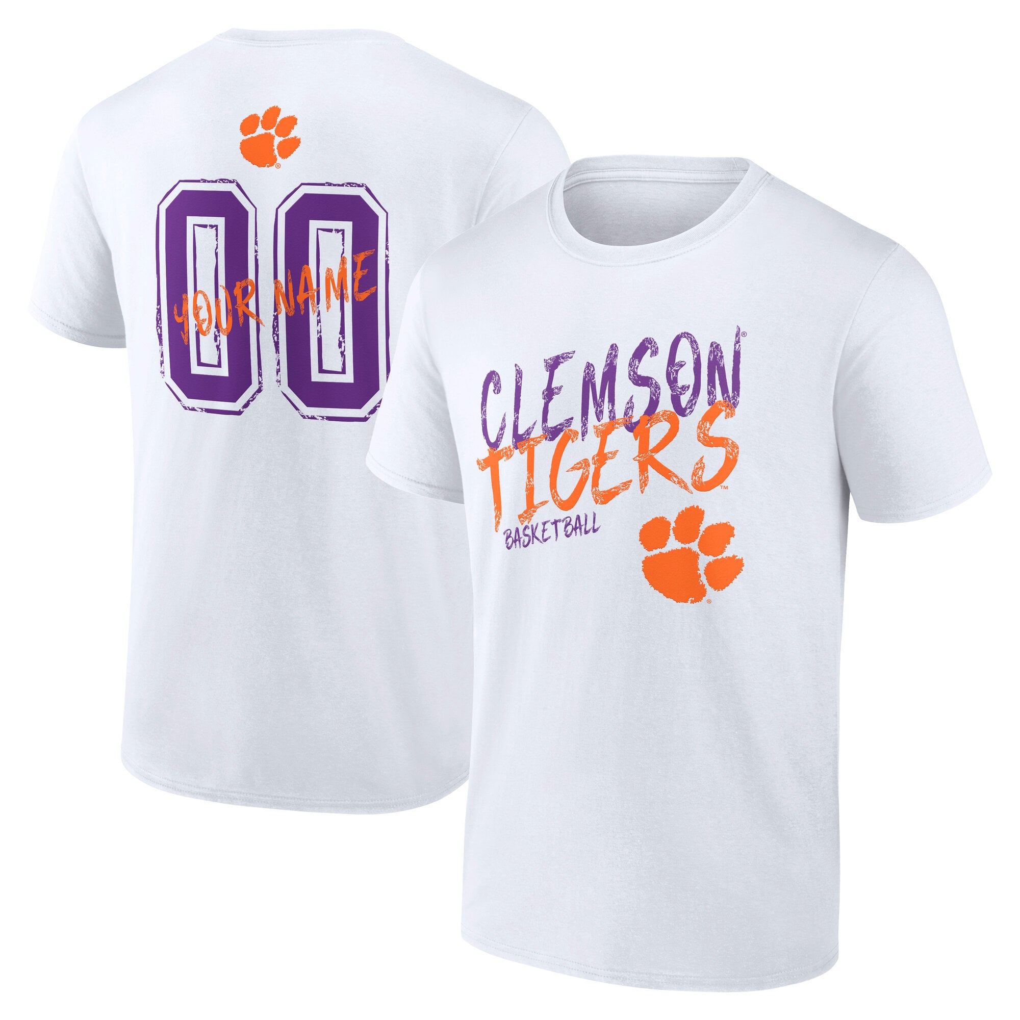 Men's White Clemson Tigers Hustle Personalized Name & Number T-Shirt