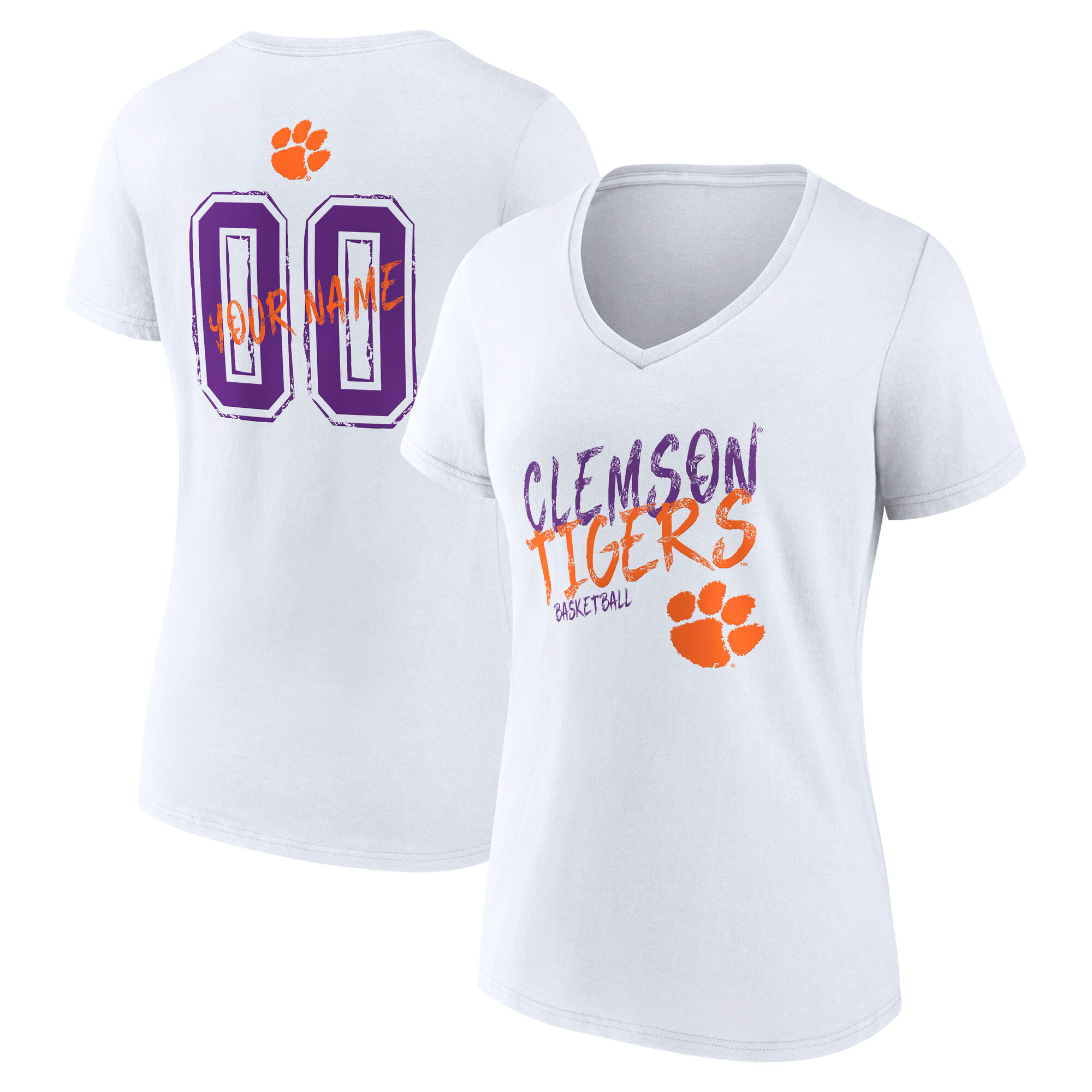 Women's White Clemson Tigers Hustle Personalized Name & Number V-Neck T-Shirt