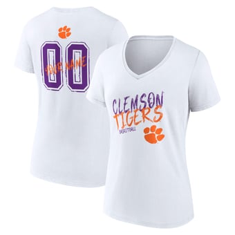 Women's White Clemson Tigers Hustle Personalized Name & Number V-Neck T-Shirt