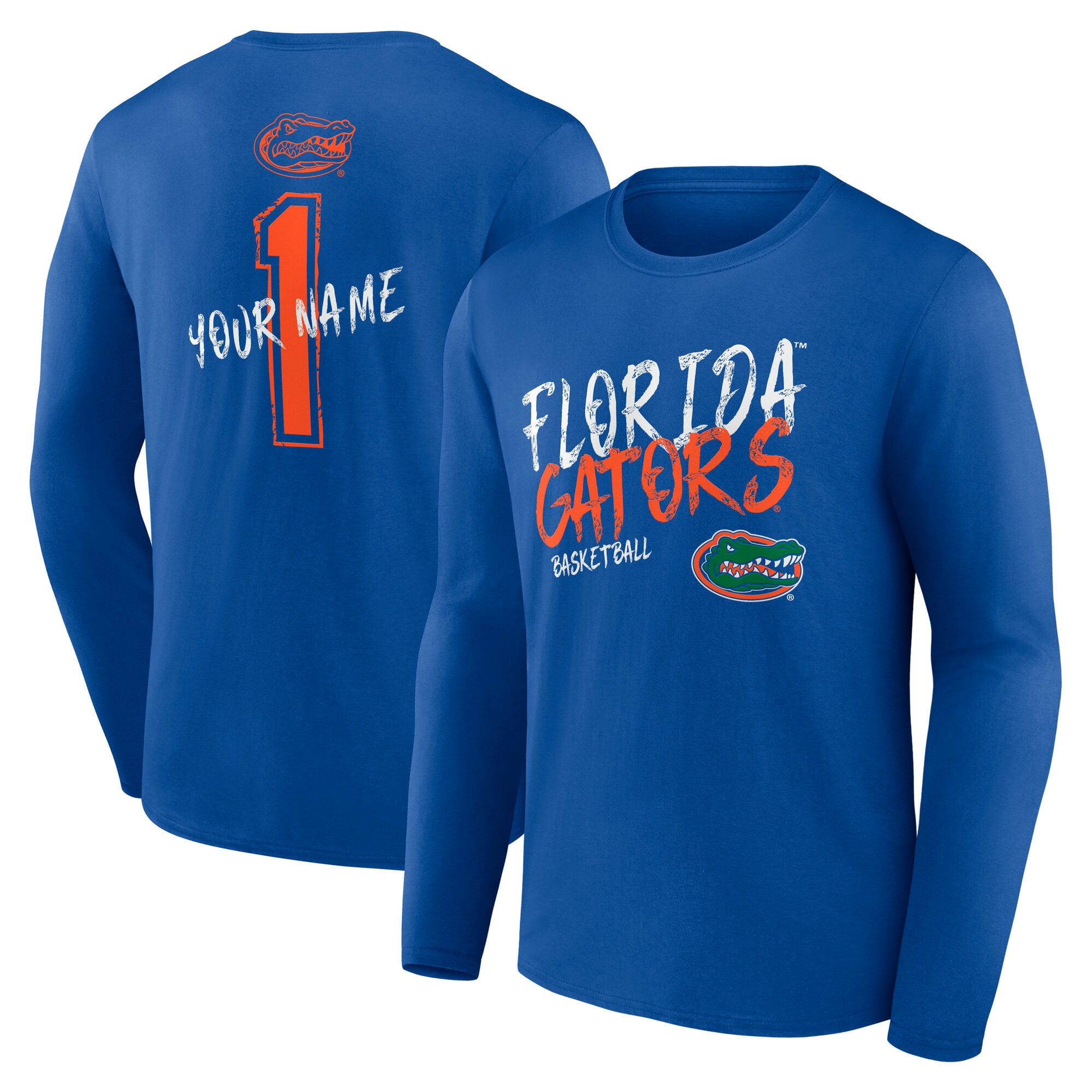 Men's Royal Florida Gators Hustle Personalized Name Long Sleeve T-Shirt