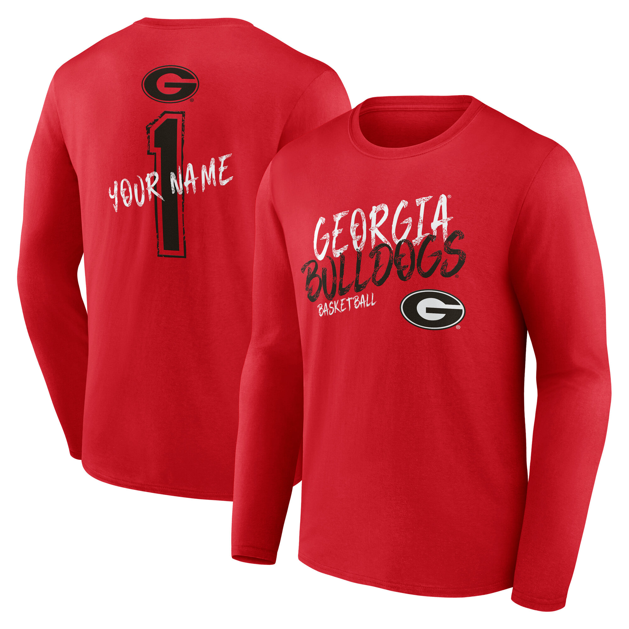 Men's Red Georgia Bulldogs Hustle Personalized Name Long Sleeve T-Shirt