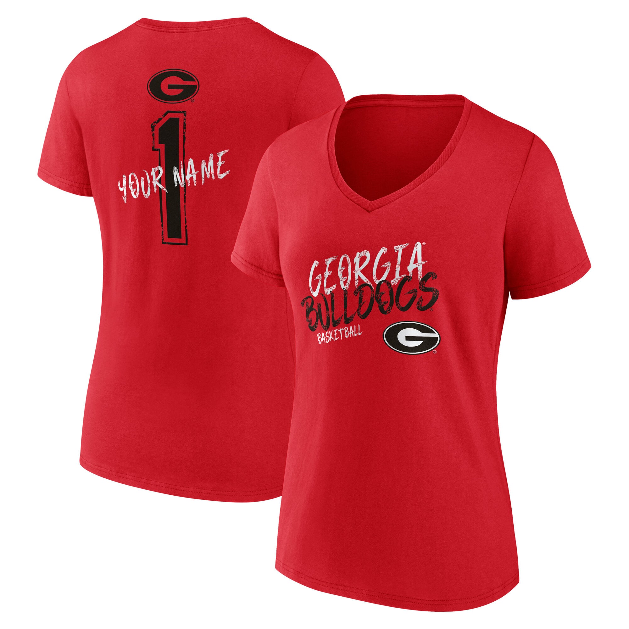 Women's Red Georgia Bulldogs Hustle Personalized Name V-Neck T-Shirt