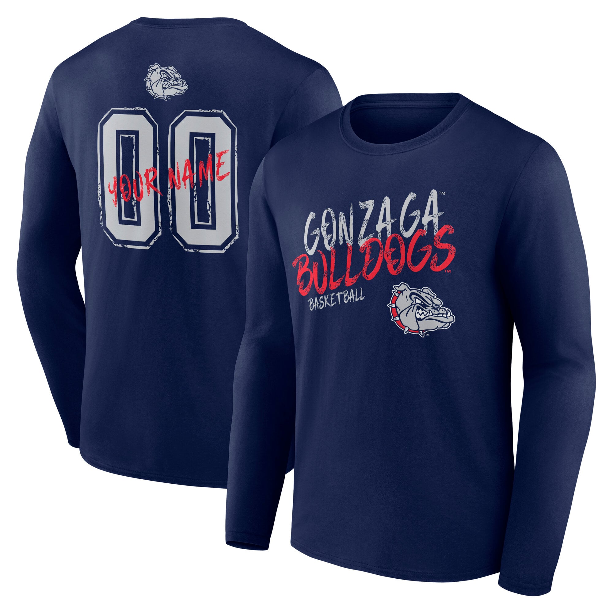 Men's Navy Gonzaga Bulldogs Hustle Personalized Name & Number Long Sleeve T-Shirt
