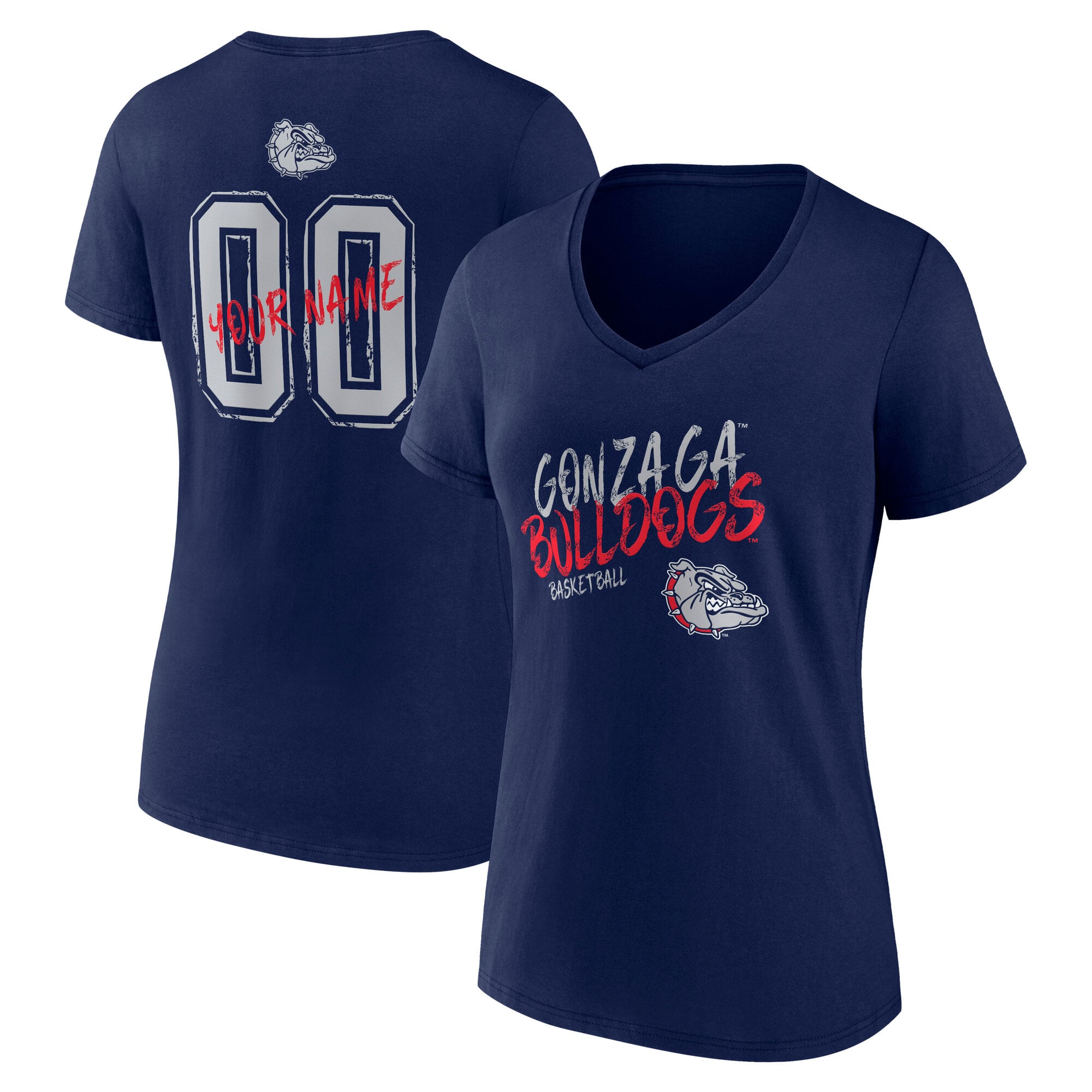 Women's Navy Gonzaga Bulldogs Hustle Personalized Name & Number V-Neck T-Shirt