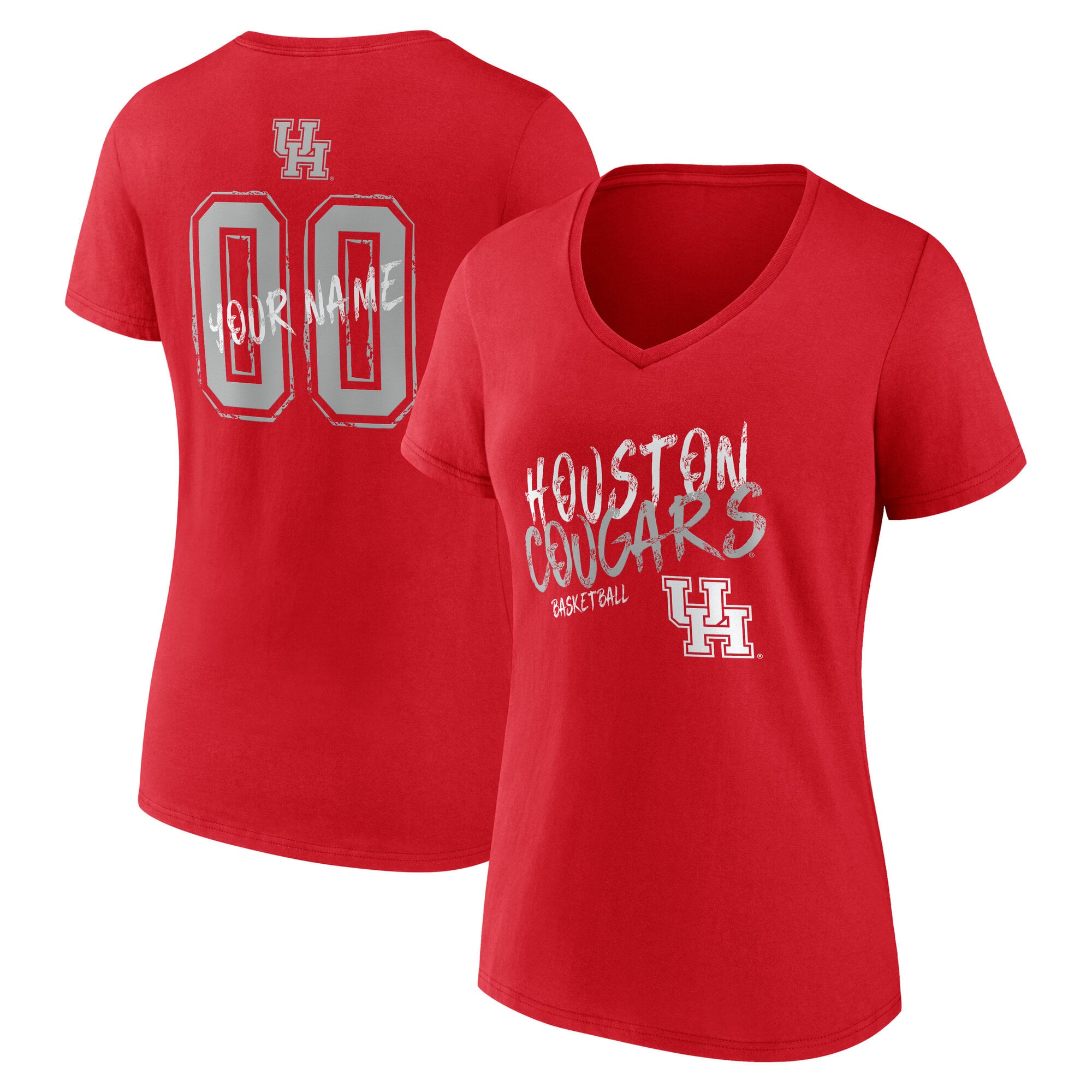 Women's Red Houston Cougars Hustle Personalized Name & Number V-Neck T-Shirt