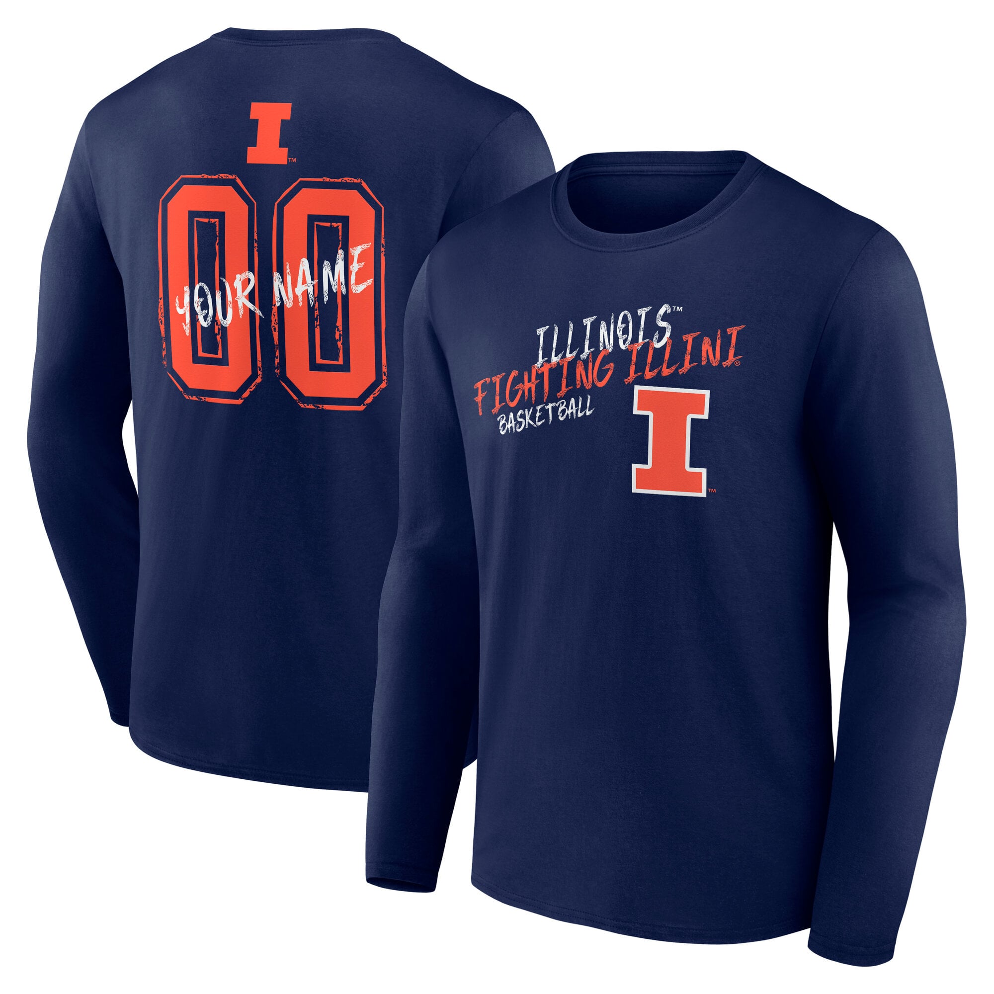Men's Navy Illinois Fighting Illini Hustle Personalized Name & Number Long Sleeve T-Shirt
