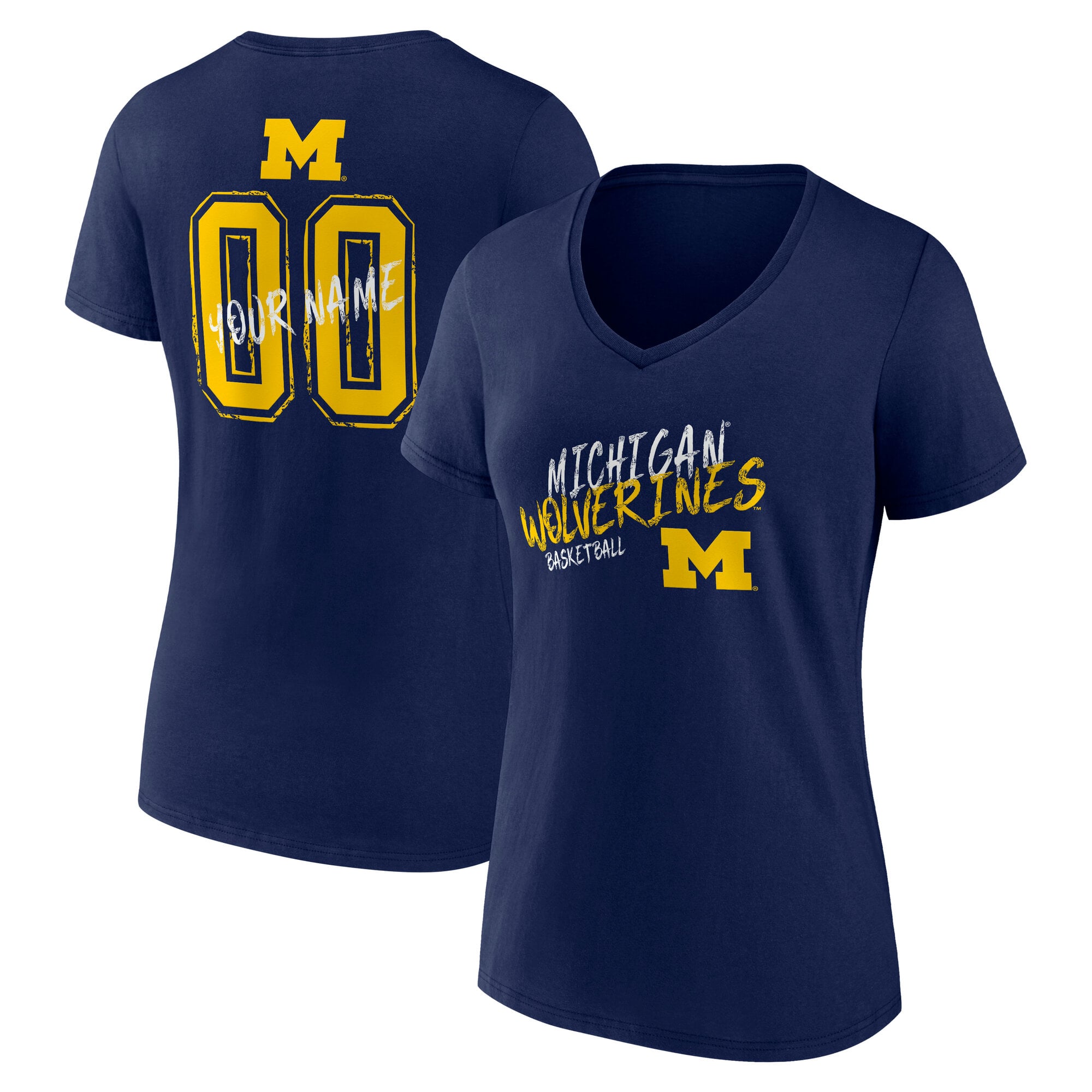 Women's Navy Michigan Wolverines Hustle Personalized Name & Number V-Neck T-Shirt